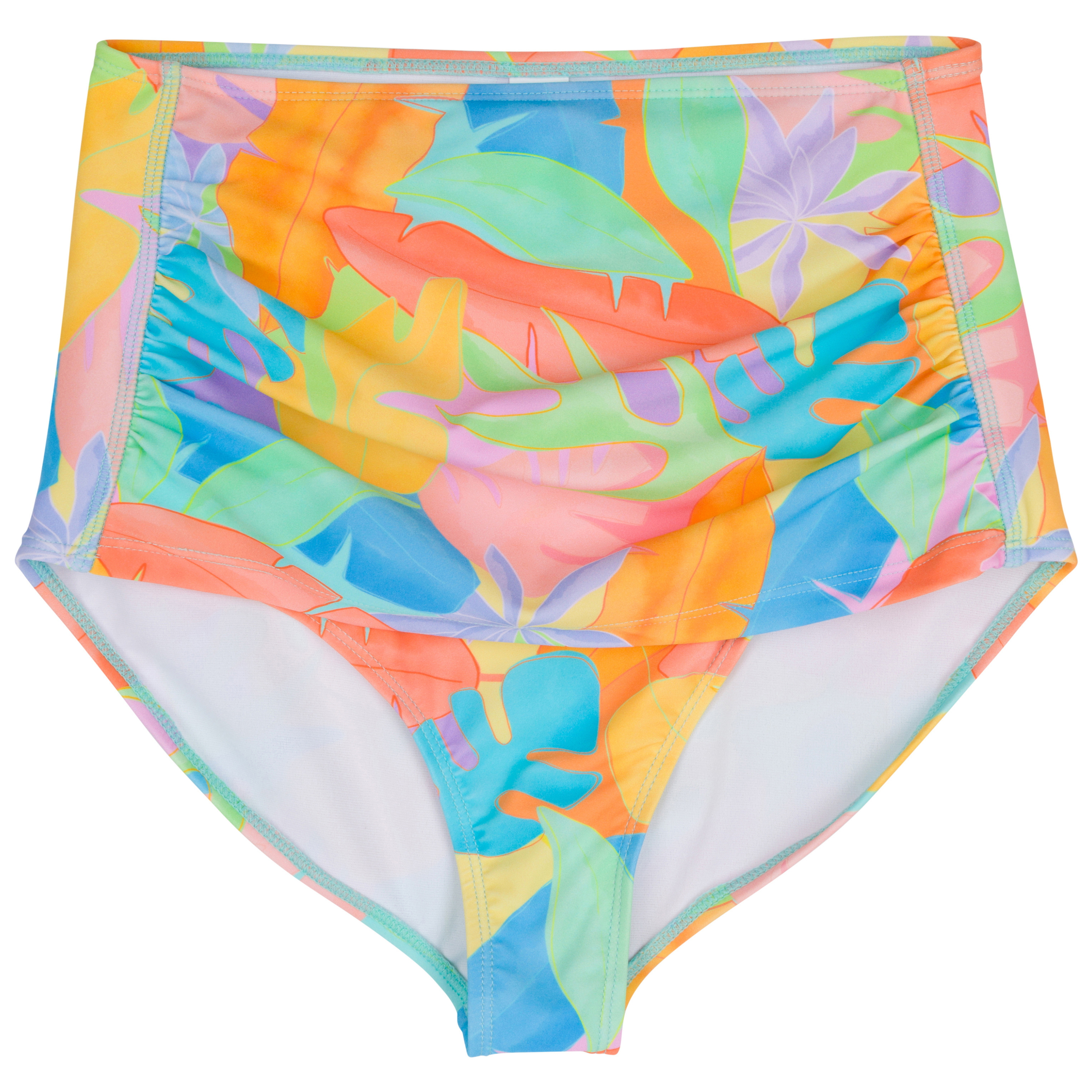 Women's High Waist Bikini Bottoms Ruched | "Vibrant Vacay"-XS-Vibrant Vacay-SwimZip UPF 50+ Sun Protective Swimwear & UV Zipper Rash Guards-pos1