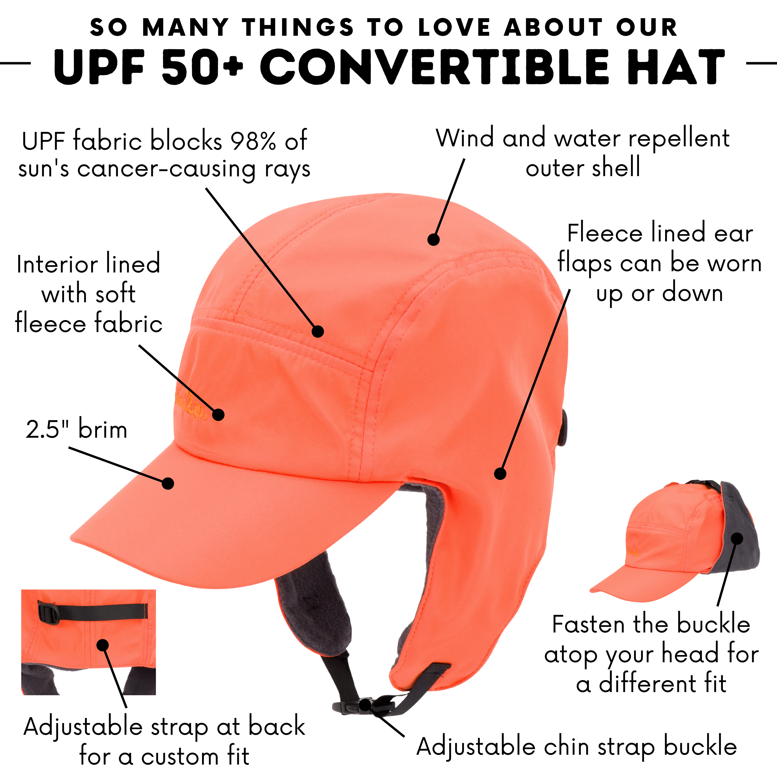 Kids Arctic Chill Winter Convertible Sun Hat - Orange-SwimZip UPF 50+ Sun Protective Swimwear & UV Zipper Rash Guards-pos4