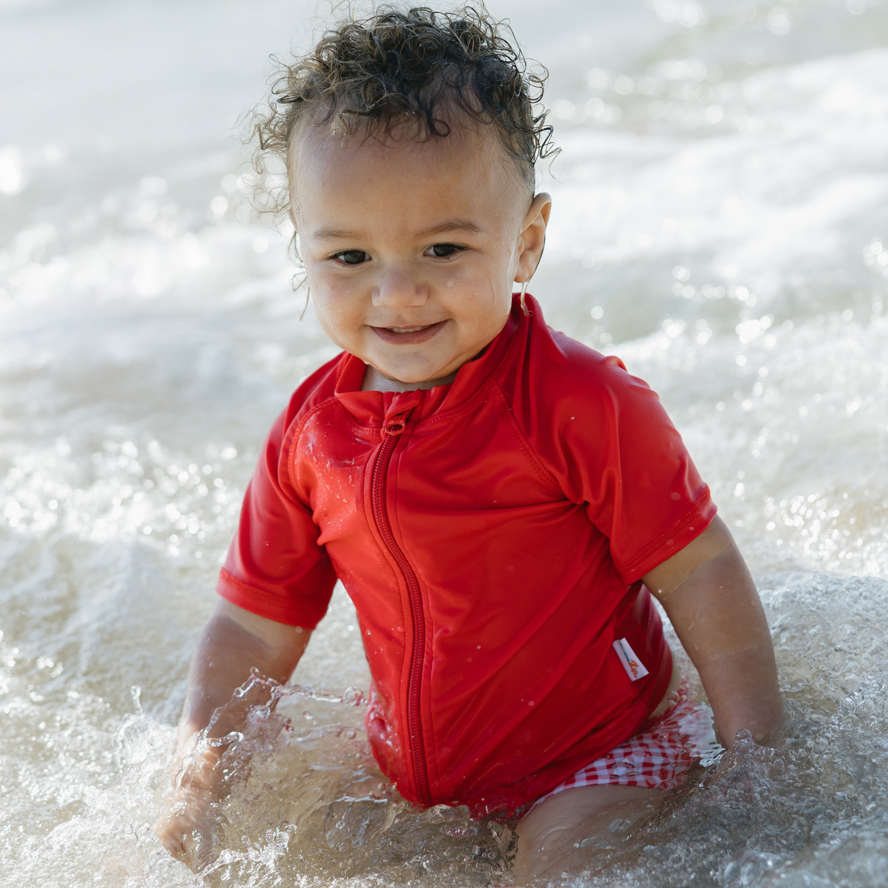 Kids Short Sleeve Zipper Rash Guard Swim Shirt | “Red”-SwimZip UPF 50+ Sun Protective Swimwear & UV Zipper Rash Guards-pos7