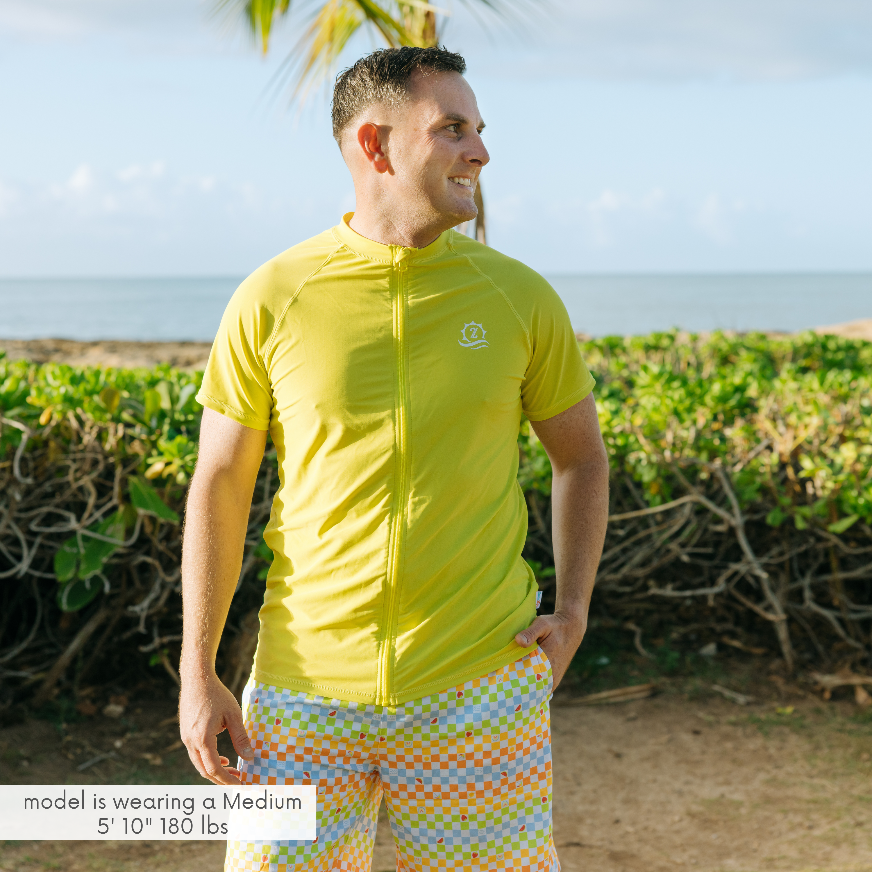 Men's Short Sleeve Rash Guard | “Sulphur Yellow”-SwimZip UPF 50+ Sun Protective Swimwear & UV Zipper Rash Guards-pos9
