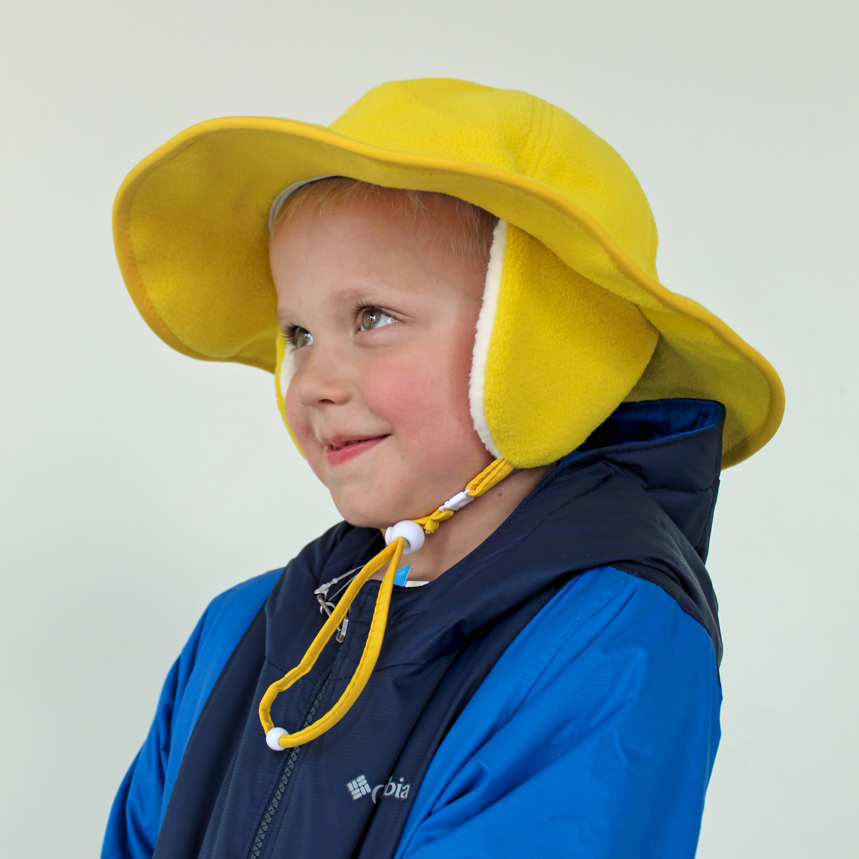 Kids Tundra Ear Flap Fleece Winter Wide Brim Sun Hat - Radiant Yellow-SwimZip UPF 50+ Sun Protective Swimwear & UV Zipper Rash Guards-pos2