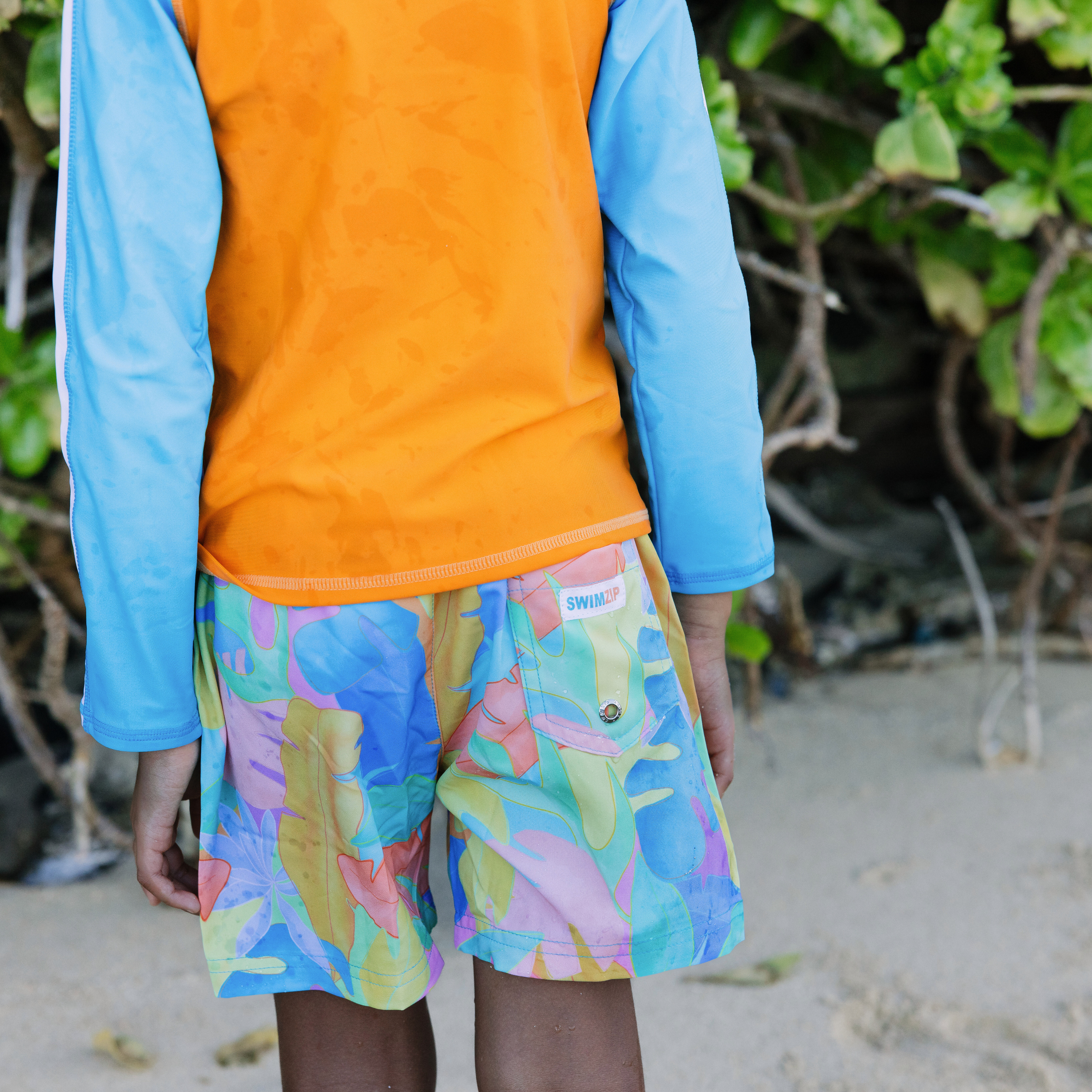 Boys Long Sleeve Zipper Rash Guard and Swim Trunk Set | "Vibrant Vacay"-SwimZip UPF 50+ Sun Protective Swimwear & UV Zipper Rash Guards-pos9