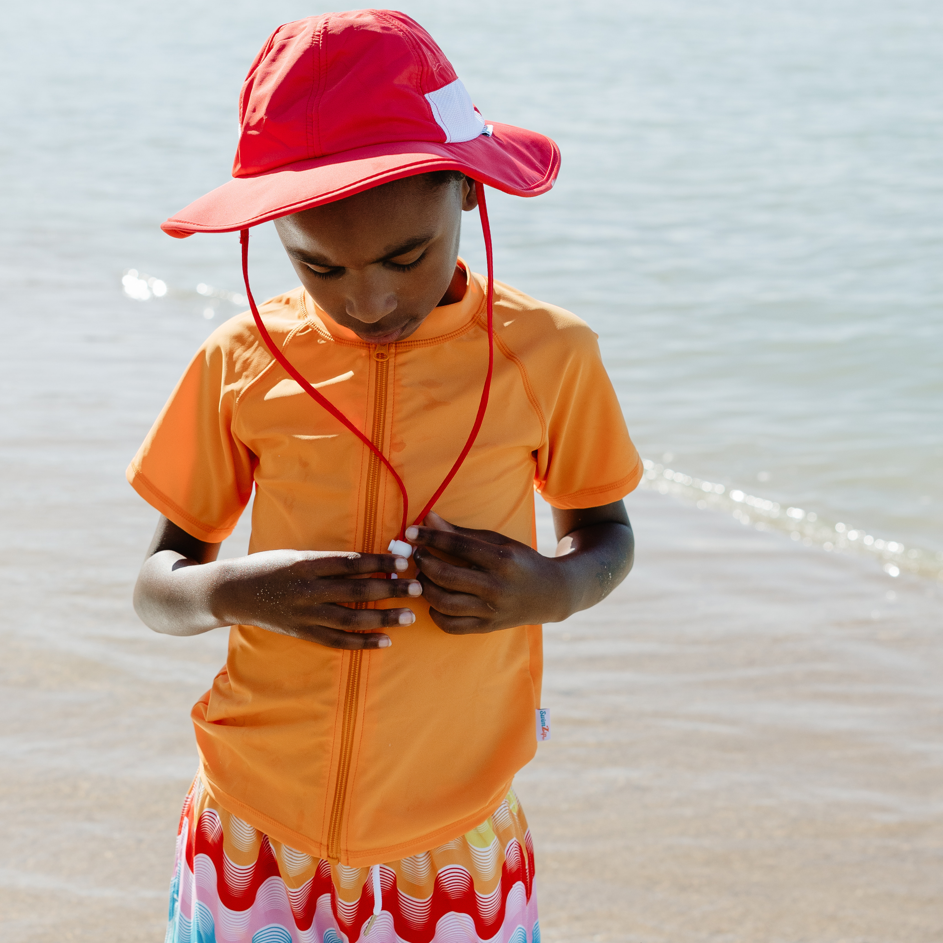 Kids Short Sleeve Zipper Rash Guard Swim Shirt | “Orange”-SwimZip UPF 50+ Sun Protective Swimwear & UV Zipper Rash Guards-pos10
