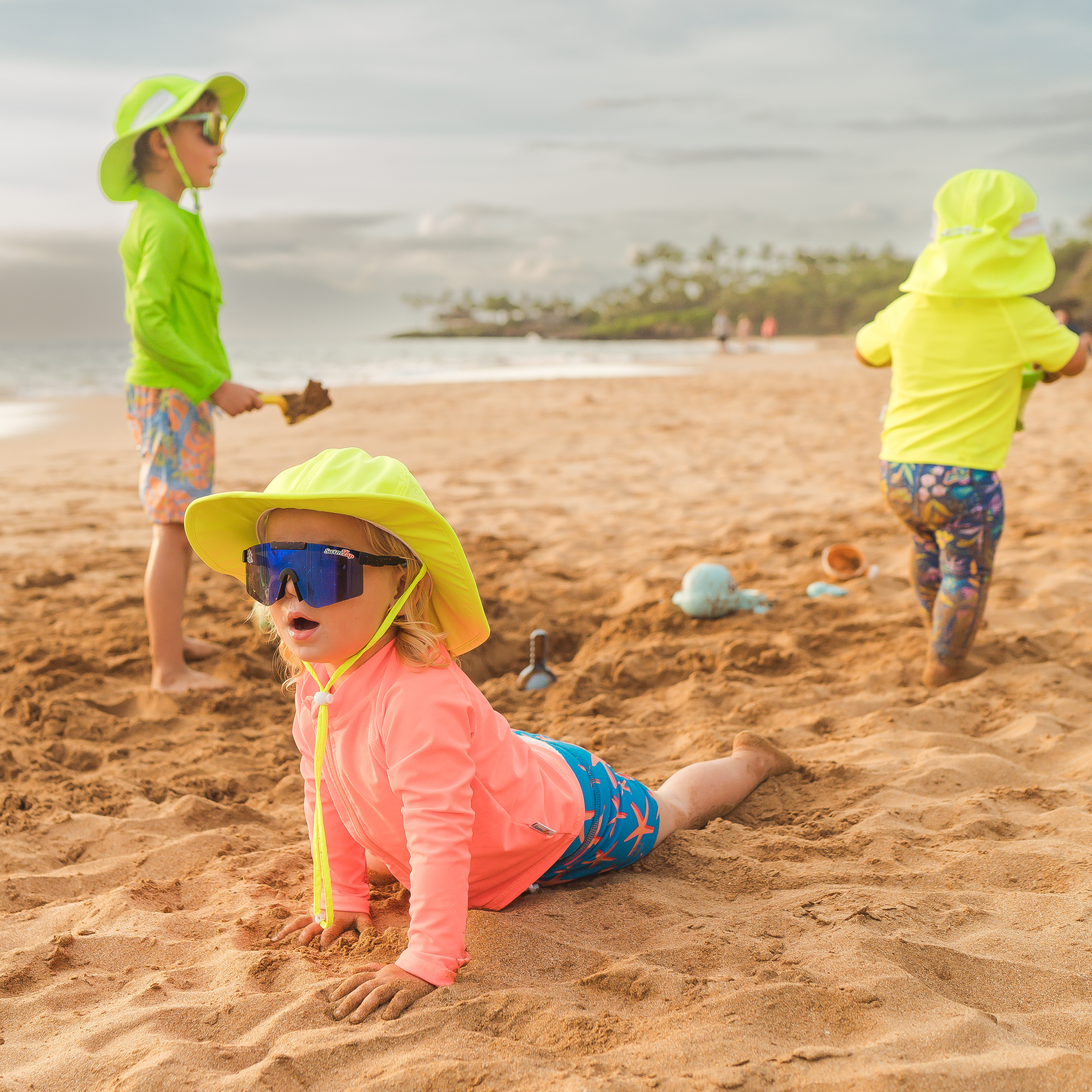Kids Wide Brim Sun Hat "Fun Sun Day Play Hat" - Neon Lime Green-SwimZip UPF 50+ Sun Protective Swimwear & UV Zipper Rash Guards-pos8