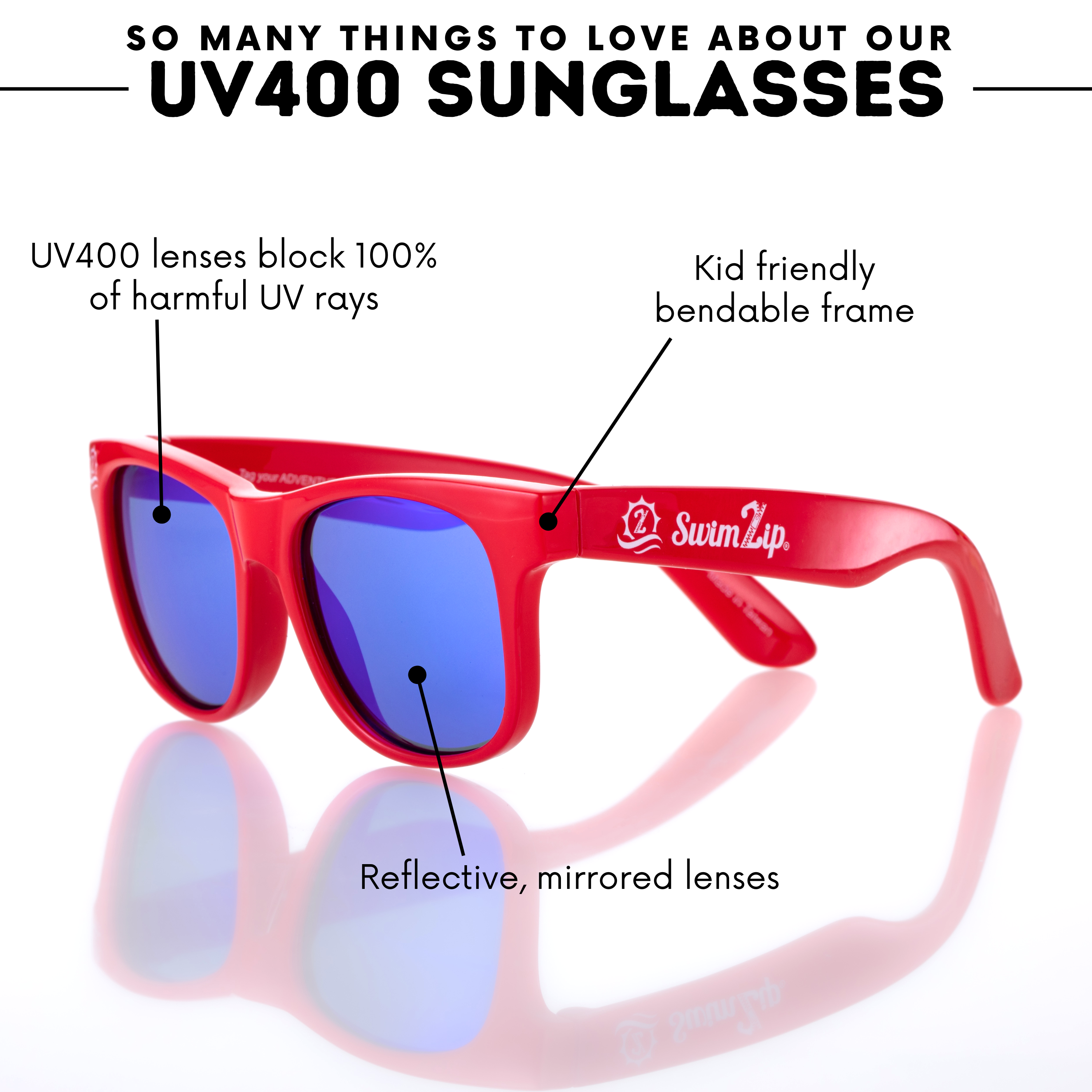 Kids Wayfarer Sunglasses - Red-SwimZip UPF 50+ Sun Protective Swimwear & UV Zipper Rash Guards-pos5