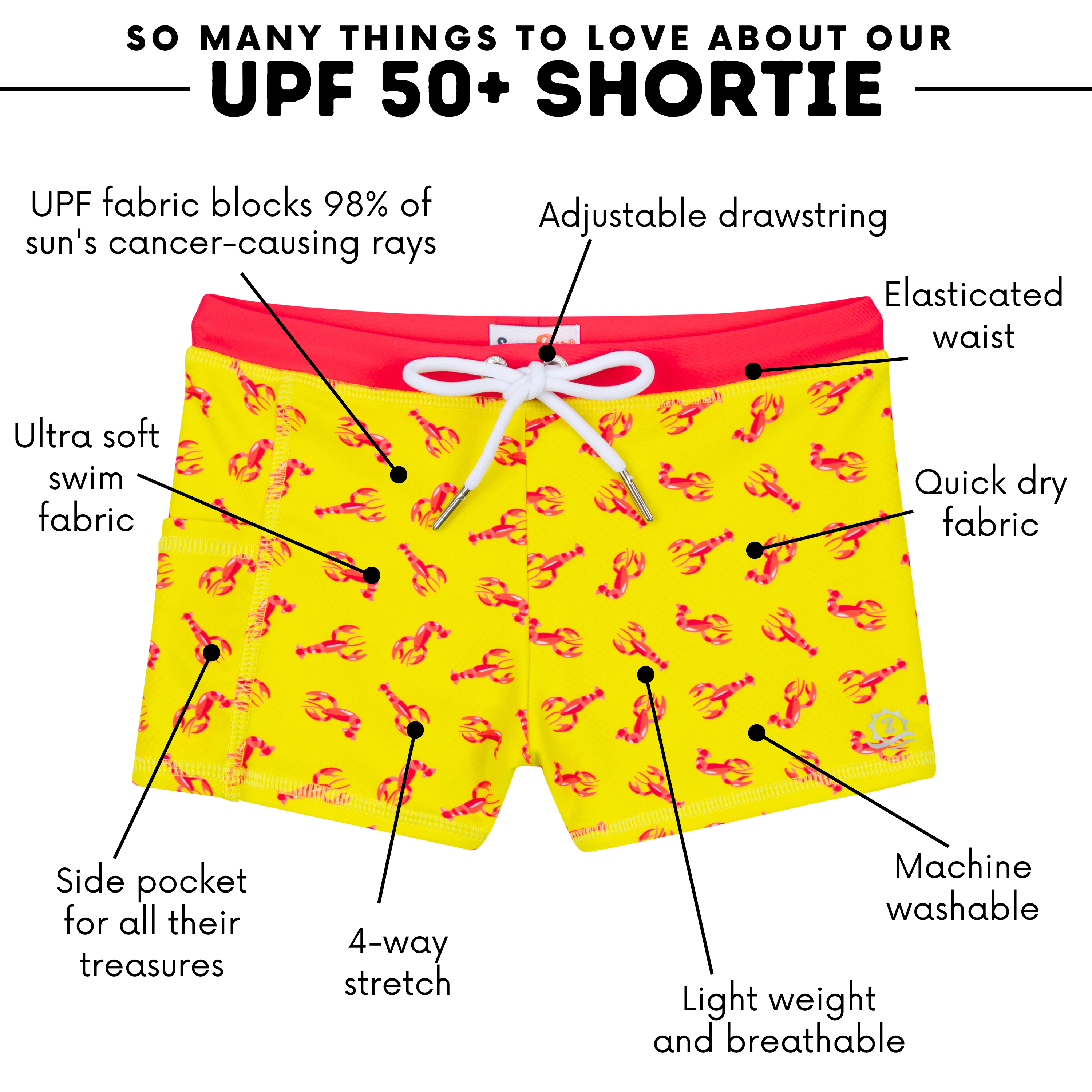 Kids Euro Swim Shorties | "Lobster"-SwimZip UPF 50+ Sun Protective Swimwear & UV Zipper Rash Guards-pos4