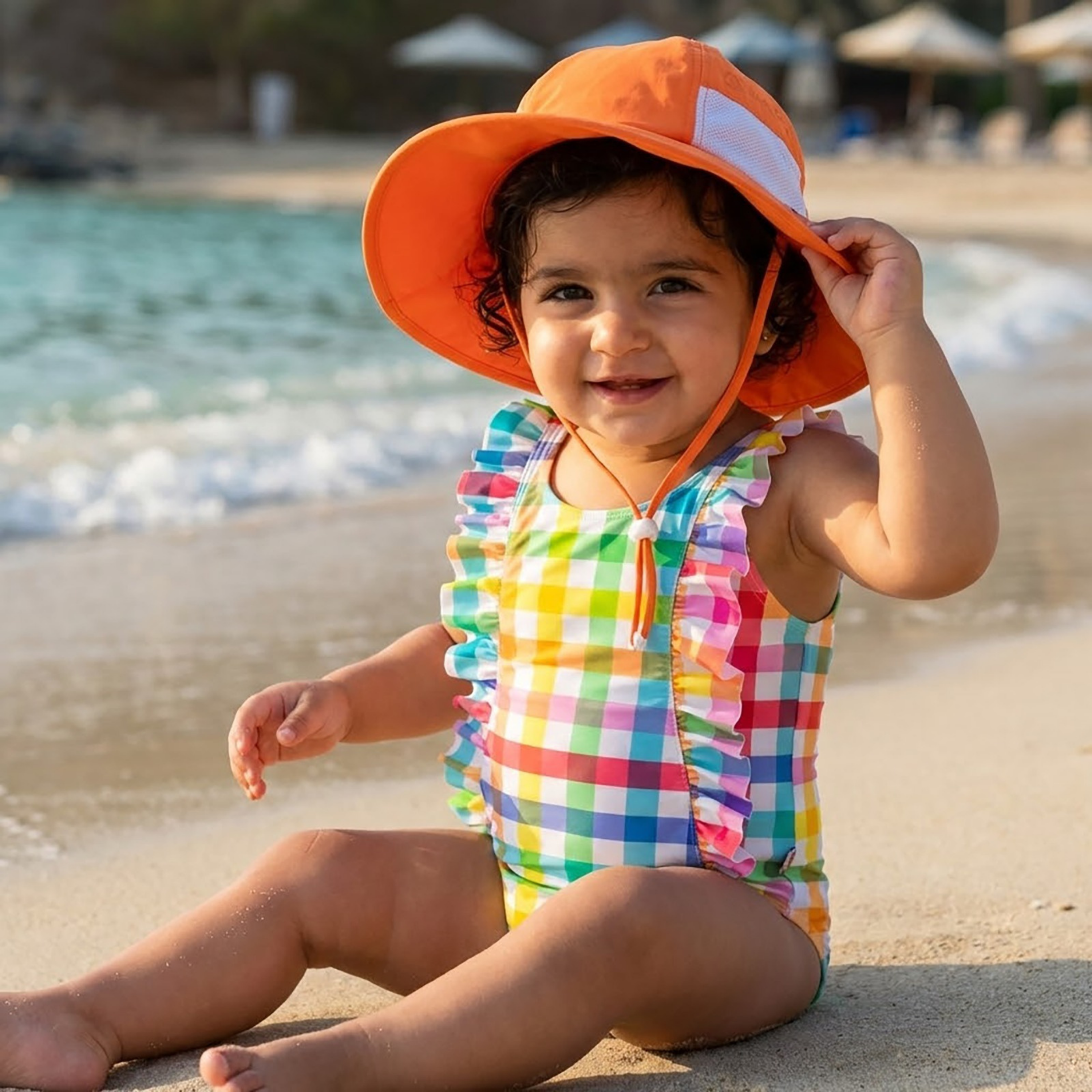 Girls Ruffle One-Piece Swimsuit | "Picnic Party"-SwimZip UPF 50+ Sun Protective Swimwear & UV Zipper Rash Guards-pos2