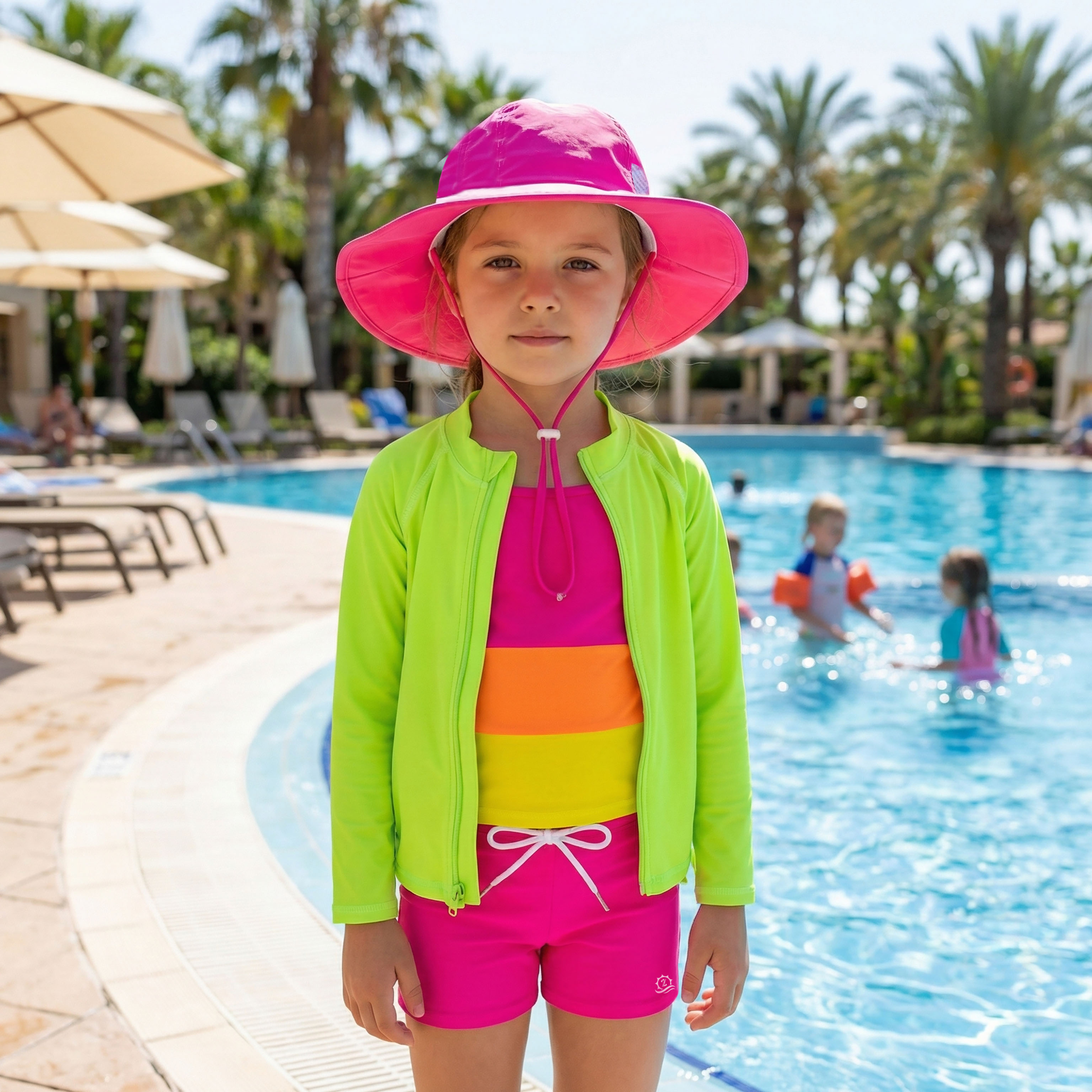 Girls Long Sleeve Rash Guard + Tankini Shorts Set (3 Piece) | "Spark"-SwimZip UPF 50+ Sun Protective Swimwear & UV Zipper Rash Guards-pos2