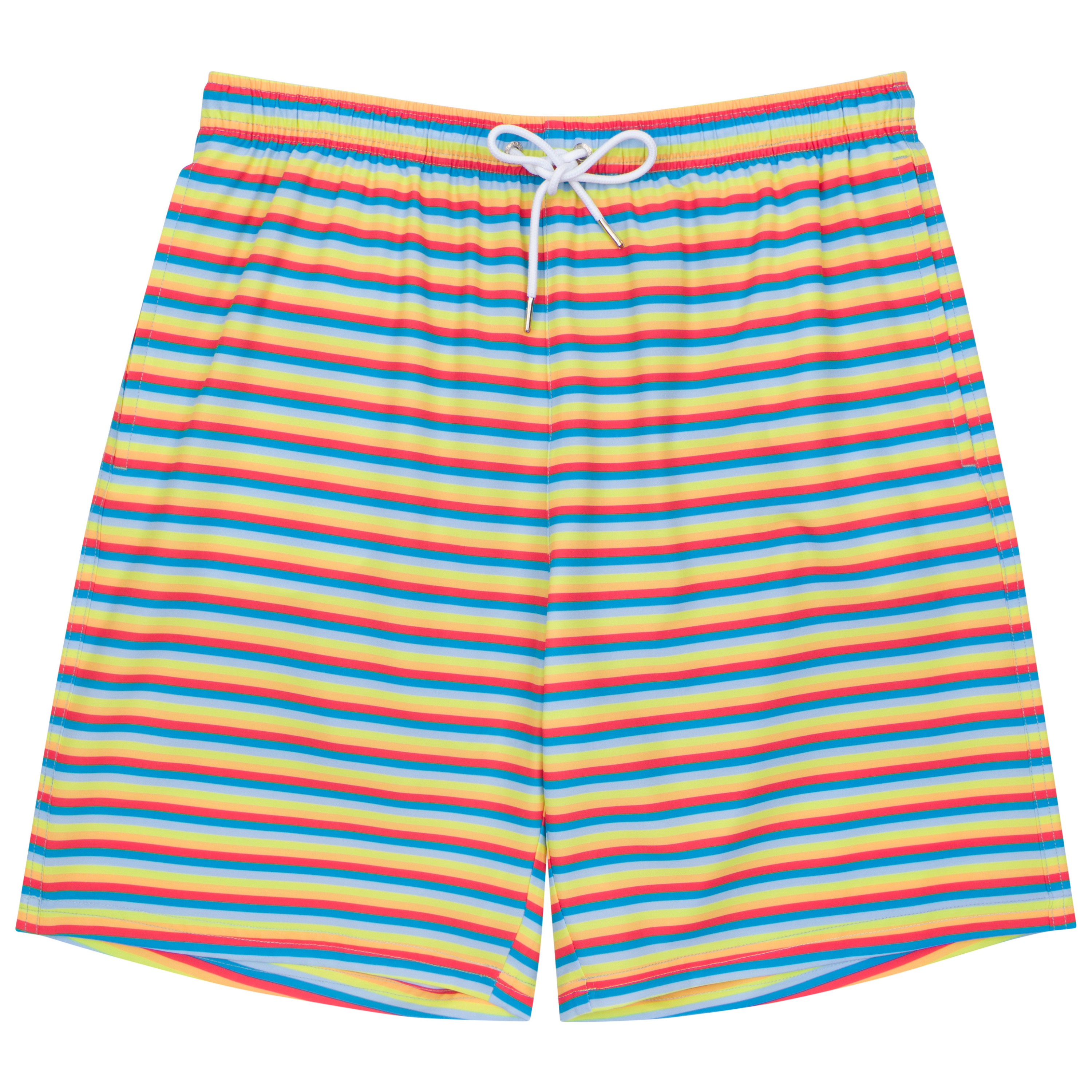 Men's 8" Swim Trunks Boxer Brief Liner | "Sunny Stripe"-Small-Sunny Stripe-SwimZip UPF 50+ Sun Protective Swimwear & UV Zipper Rash Guards-pos1