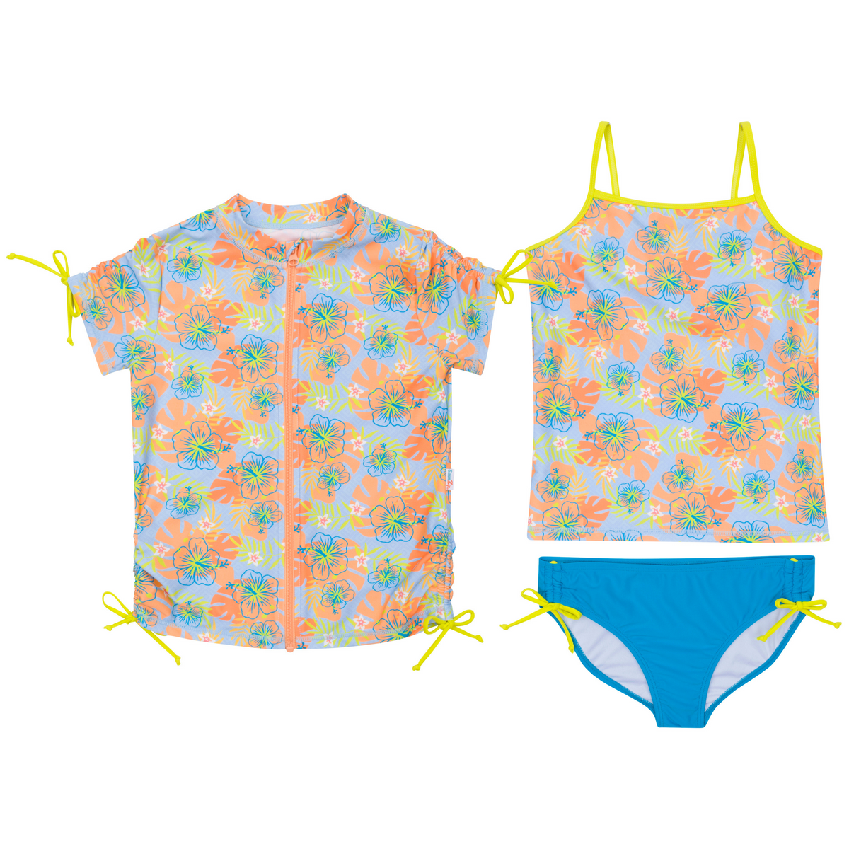 Girls Short Sleeve Rash Guard + Tankini Bikini Set (3 Piece) | Girls Short Sleeve Rash Guard + Tankini Bikini Set (3 Piece) |