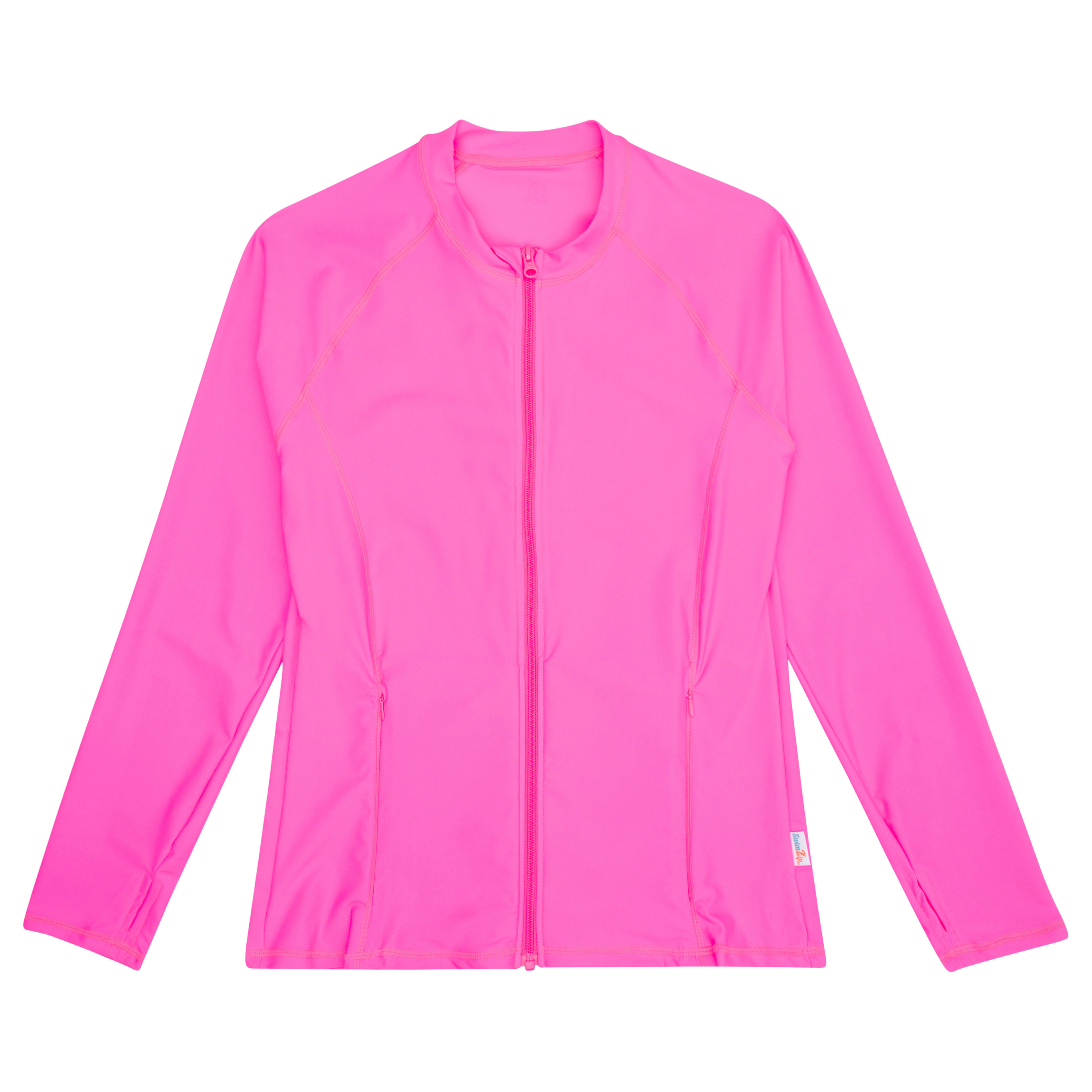 Women's Long Sleeve Rash Guard with Pockets | "Neon Pink"-XS-Neon Pink-SwimZip UPF 50+ Sun Protective Swimwear & UV Zipper Rash Guards-pos1
