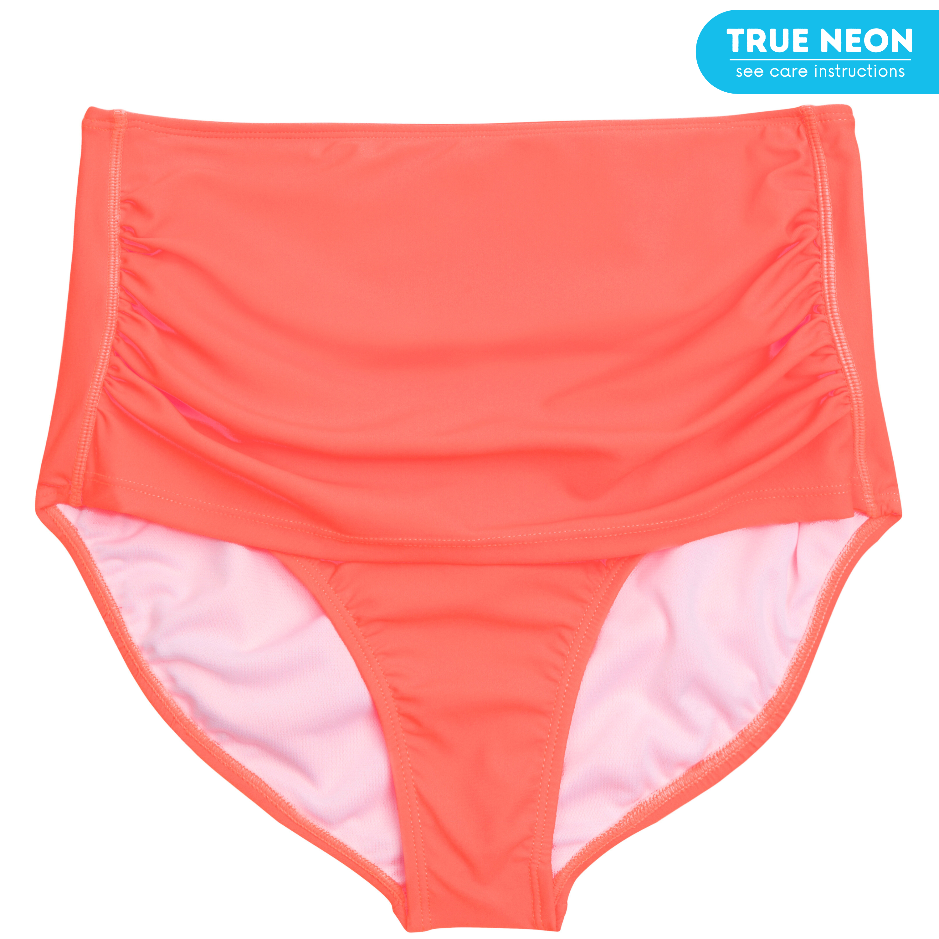 Women's High Waist Bikini Bottoms Ruched | "Neon Orange"-XS-Neon Orange-SwimZip UPF 50+ Sun Protective Swimwear & UV Zipper Rash Guards-pos1