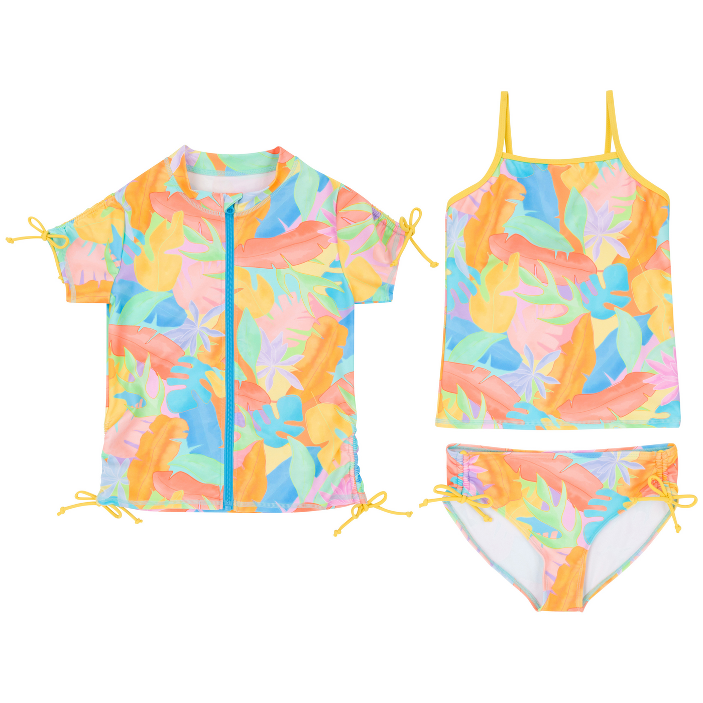 Girls Long Sleeve Rash Guard + Tankini Bikini Set (3 Piece) | 