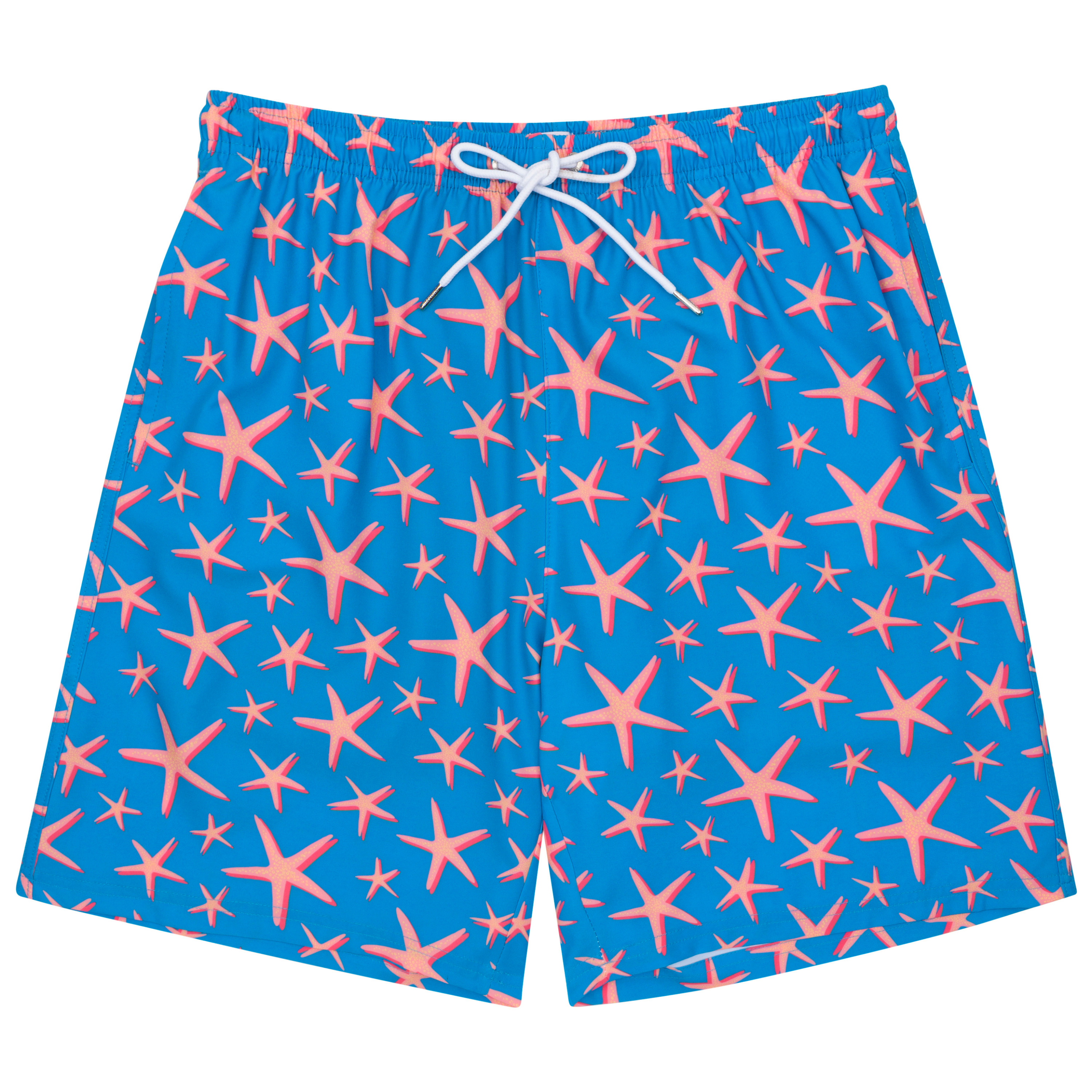 Men's 8" Swim Trunks Boxer Brief Liner | "Starfish"-Small-Starfish-SwimZip UPF 50+ Sun Protective Swimwear & UV Zipper Rash Guards-pos1