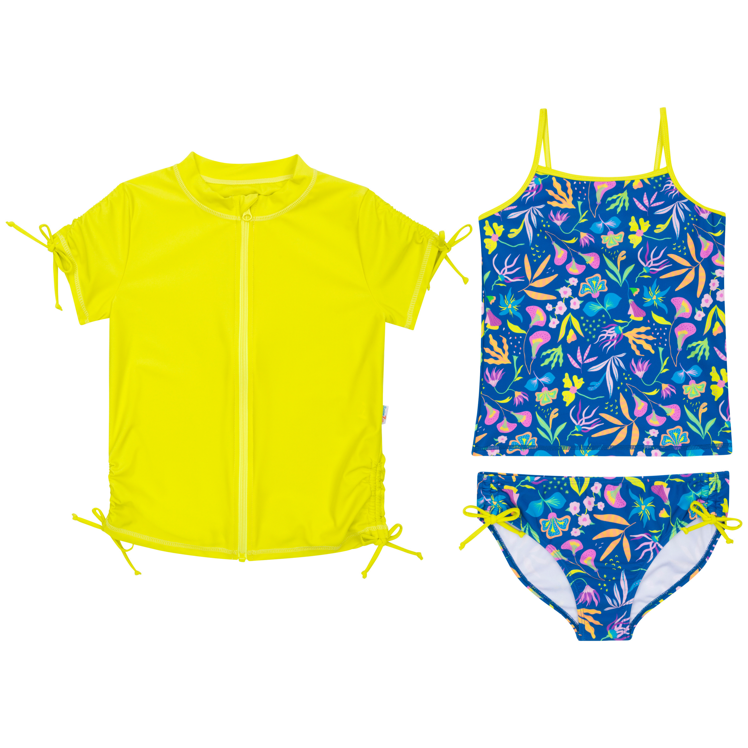 Girls Short Sleeve Rash Guard + Tankini Bikini Set (3 Piece) | "Tropadelic”-6-8-Tropadelic-SwimZip UPF 50+ Sun Protective Swimwear & UV Zipper Rash Guards-pos1