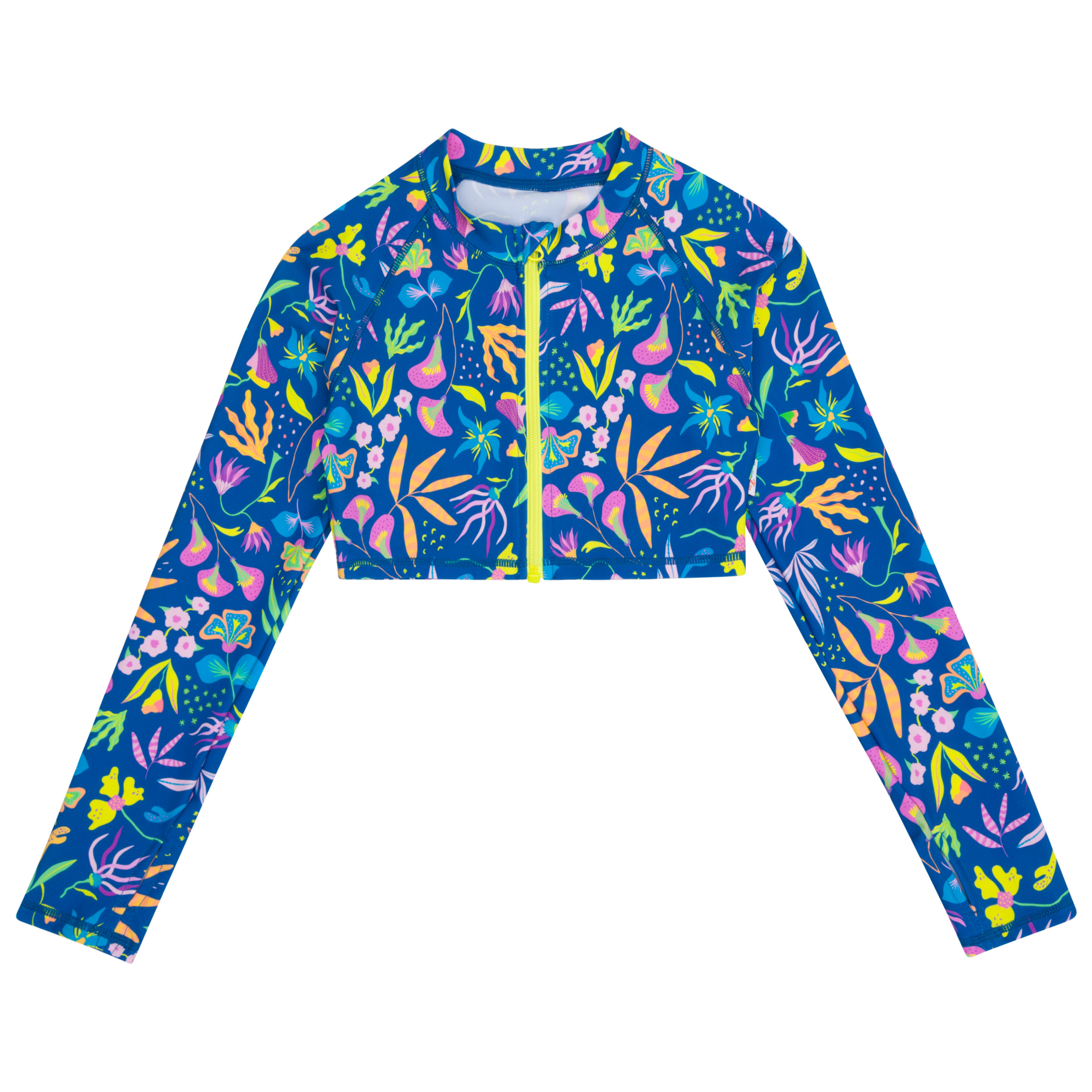 Girls Long Sleeve Crop Rash Guard | "Tropadelic"-6-8-Tropadelic-SwimZip UPF 50+ Sun Protective Swimwear & UV Zipper Rash Guards-pos1