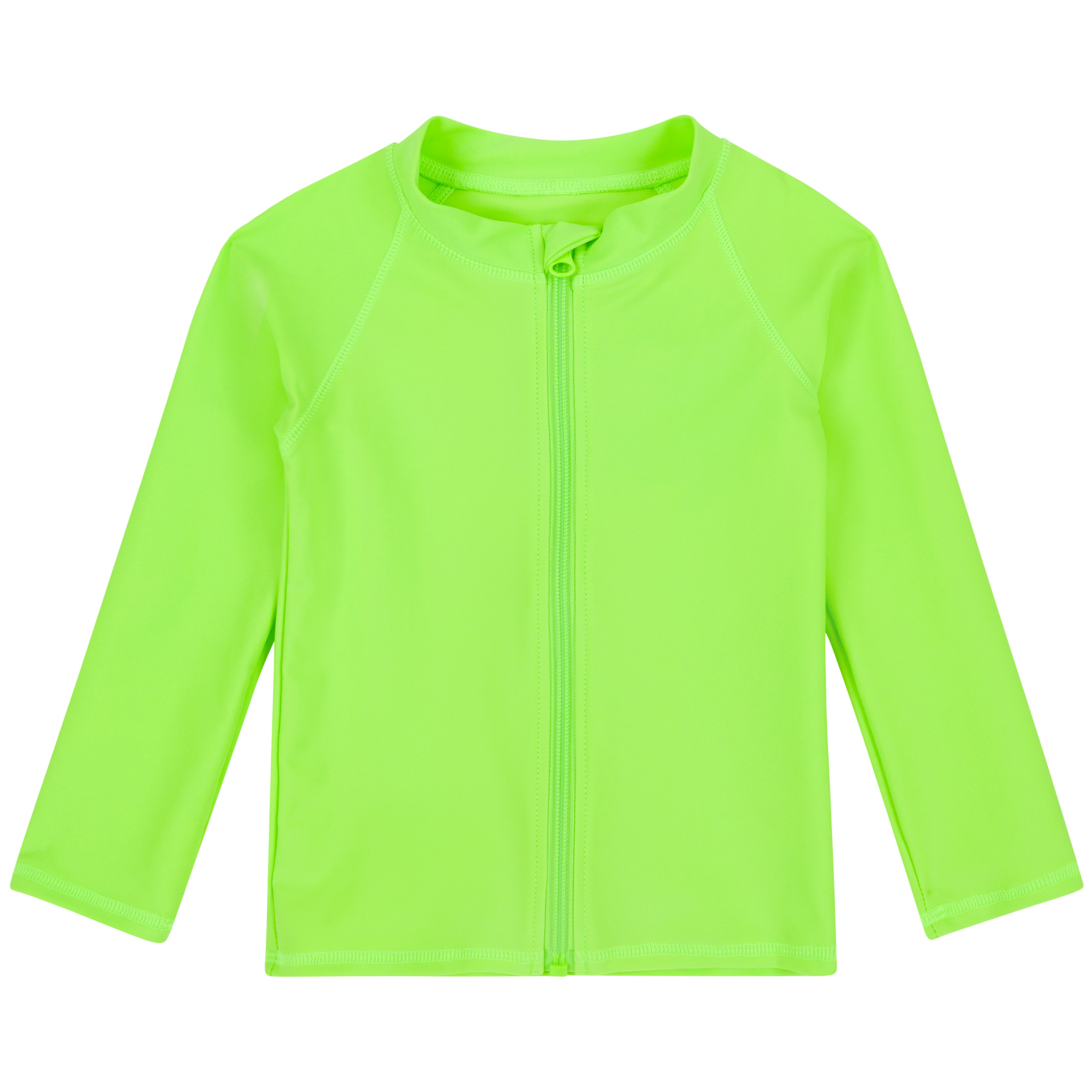 Kids UPF 50+ Long Sleeve Zipper Rash Guard Swim Shirt | "Electric Green"-6-12 Month-Electric Green-SwimZip UPF 50+ Sun Protective Swimwear & UV Zipper Rash Guards-pos1
