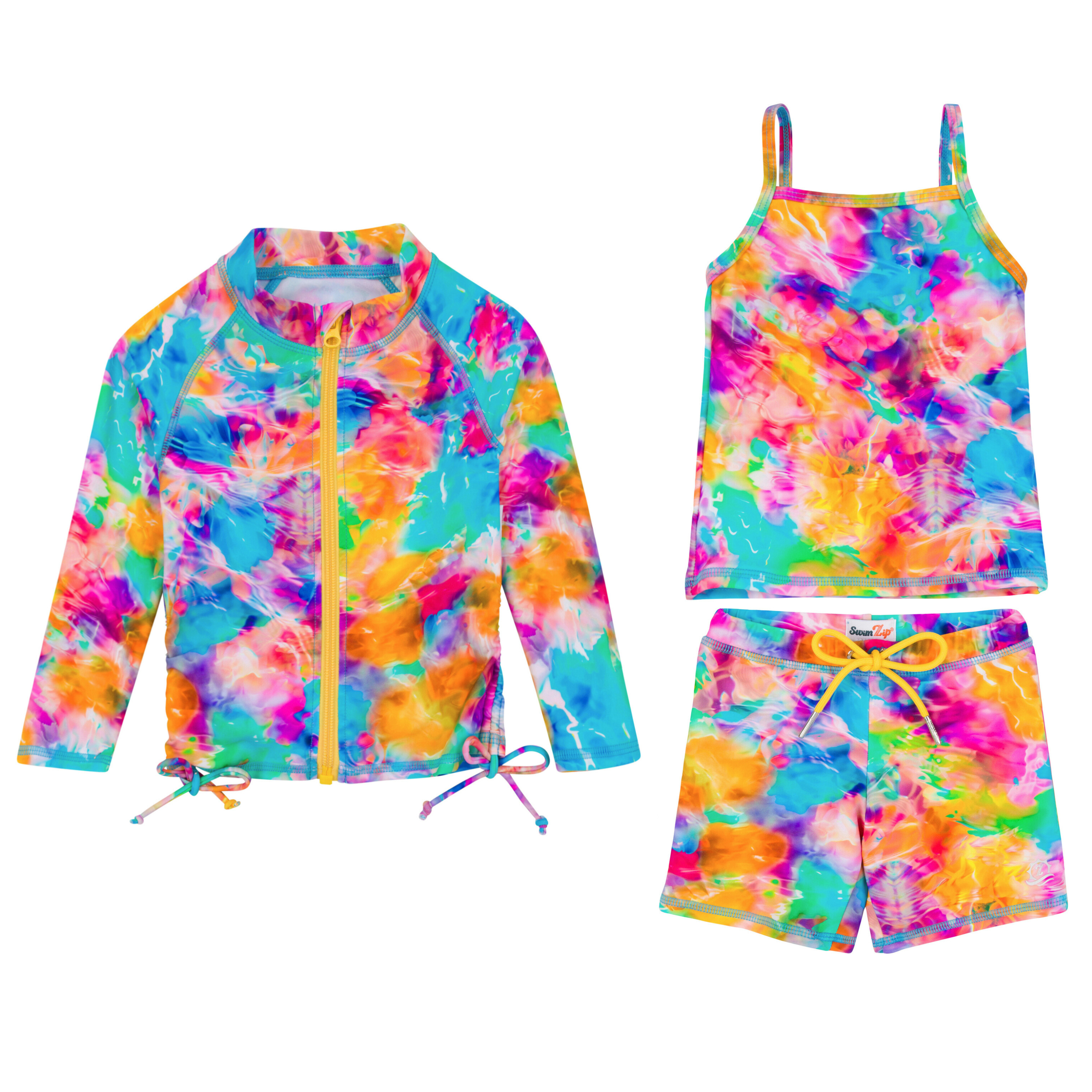 Girls Long Sleeve Rash Guard + Tankini Shorts Set (3 Piece) | "Impressions"-2T-Impressions-SwimZip UPF 50+ Sun Protective Swimwear & UV Zipper Rash Guards-pos1