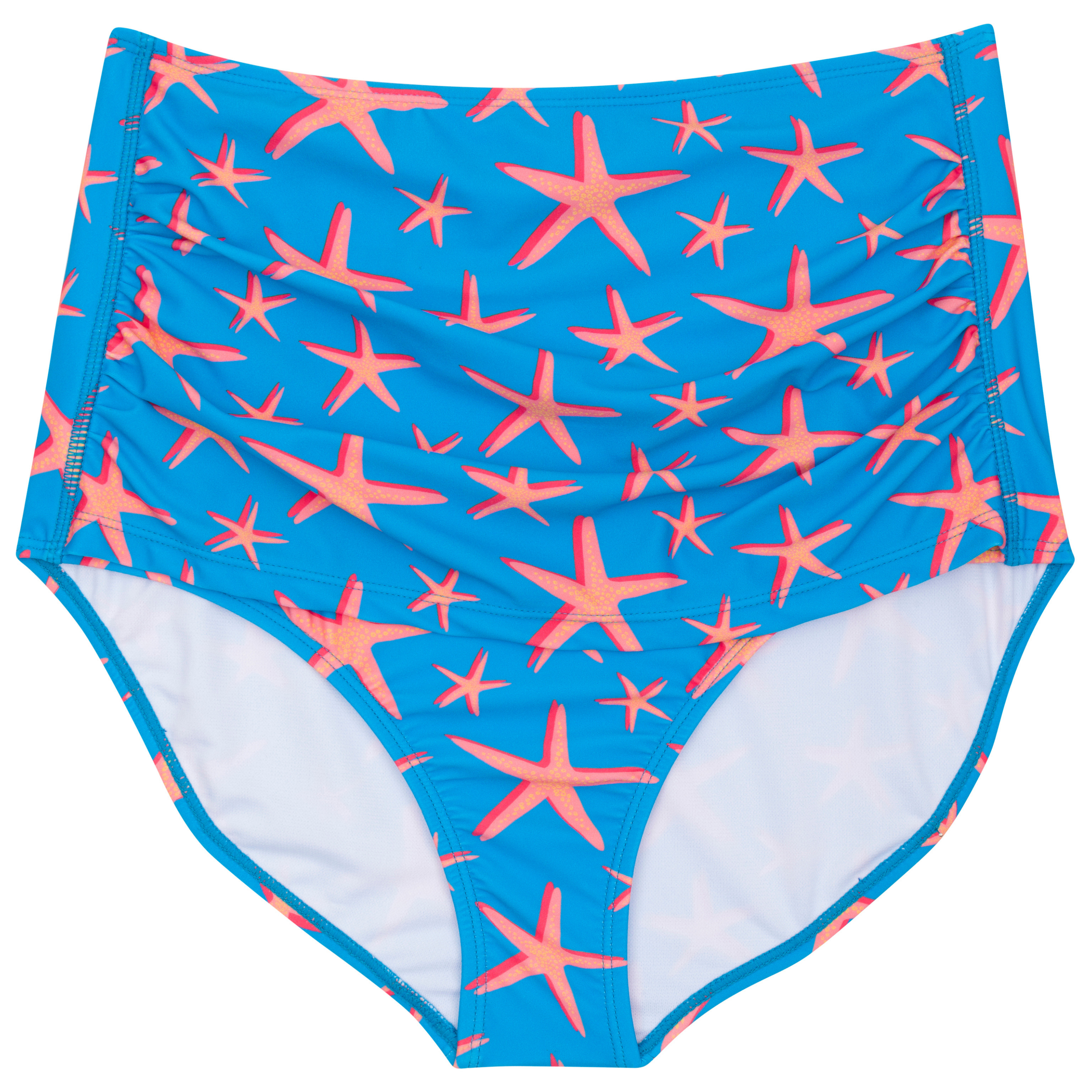 Women's High Waist Bikini Bottoms Ruched | "Starfish"-XS-Starfish-SwimZip UPF 50+ Sun Protective Swimwear & UV Zipper Rash Guards-pos1
