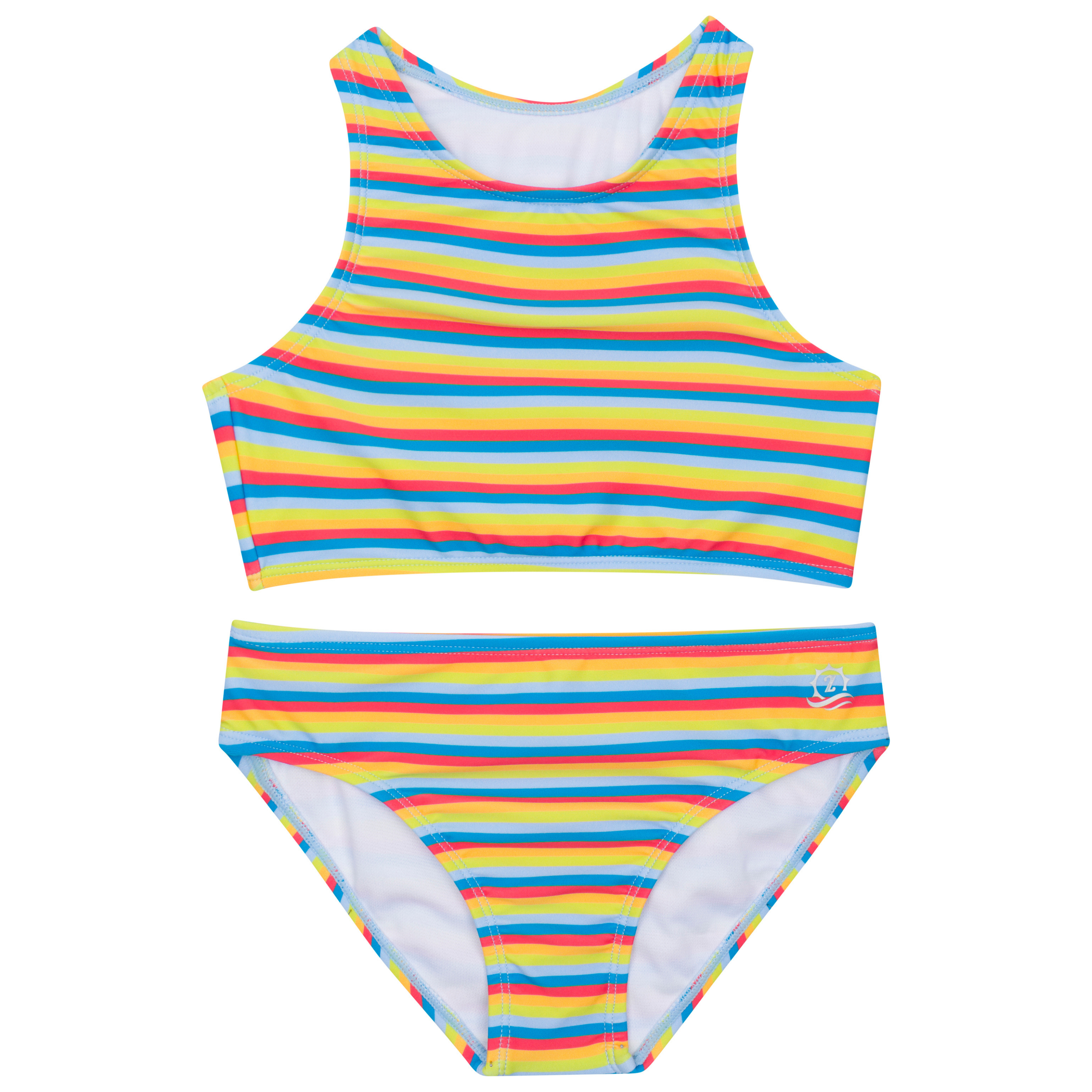 Girls Halter Top Bikini Set (2 Piece) | "Sunny Stripe"-2T-Sunny Stripe-SwimZip UPF 50+ Sun Protective Swimwear & UV Zipper Rash Guards-pos1