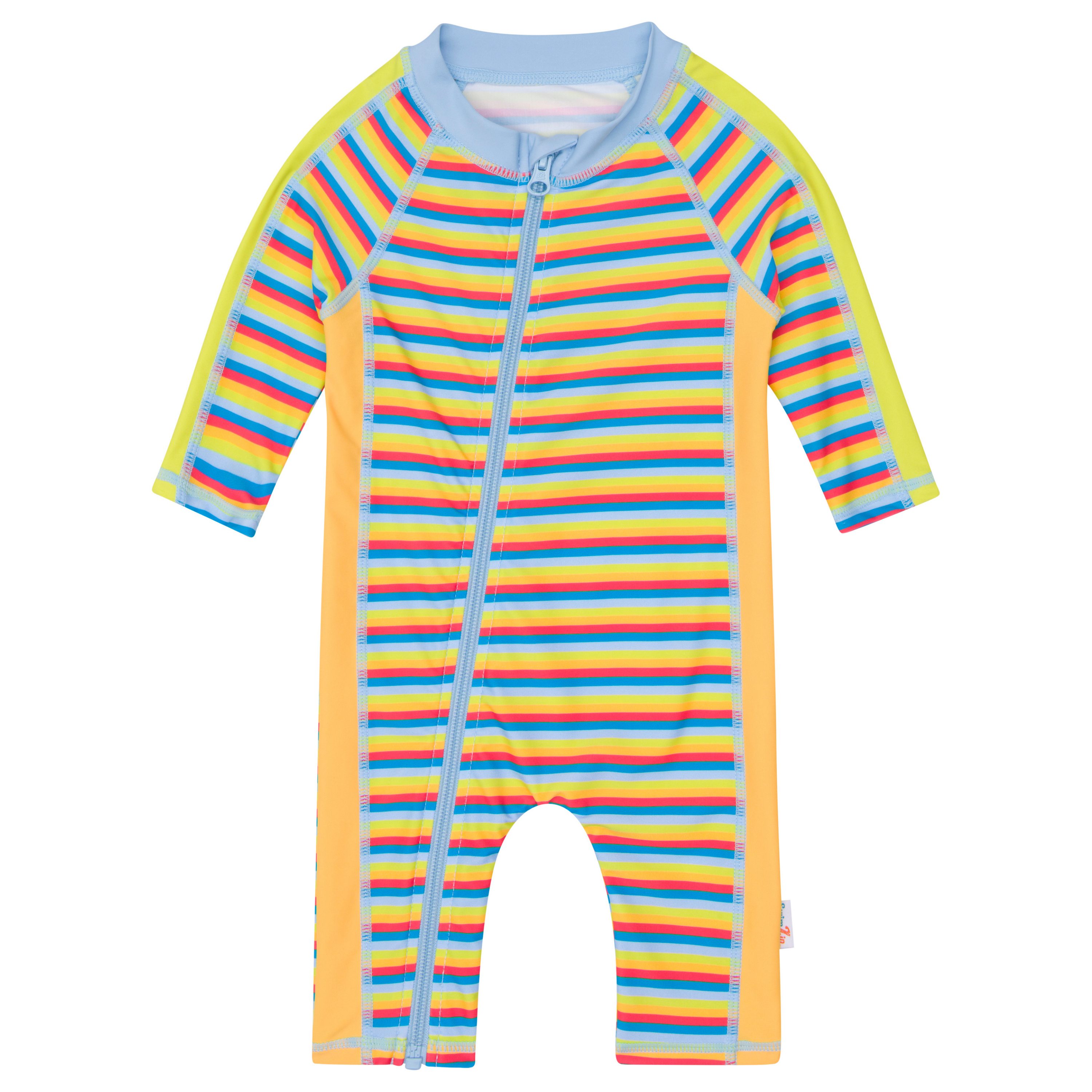 Sunsuit - Long Sleeve Romper Swimsuit | "Sunny Stripe"-0-6 Month-Sunny Stripe-SwimZip UPF 50+ Sun Protective Swimwear & UV Zipper Rash Guards-pos1