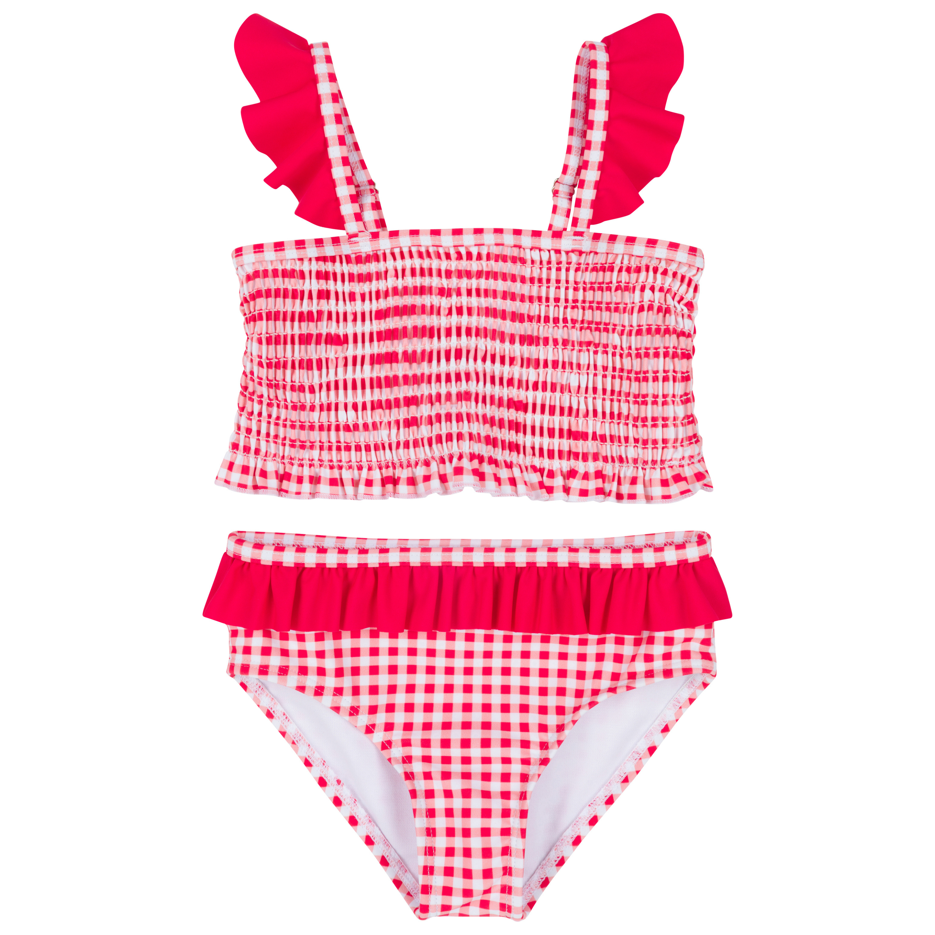 Girls Smocked Bikini (2 Piece) - "Red Gingham"-2T-Red Gingham-SwimZip UPF 50+ Sun Protective Swimwear & UV Zipper Rash Guards-pos1