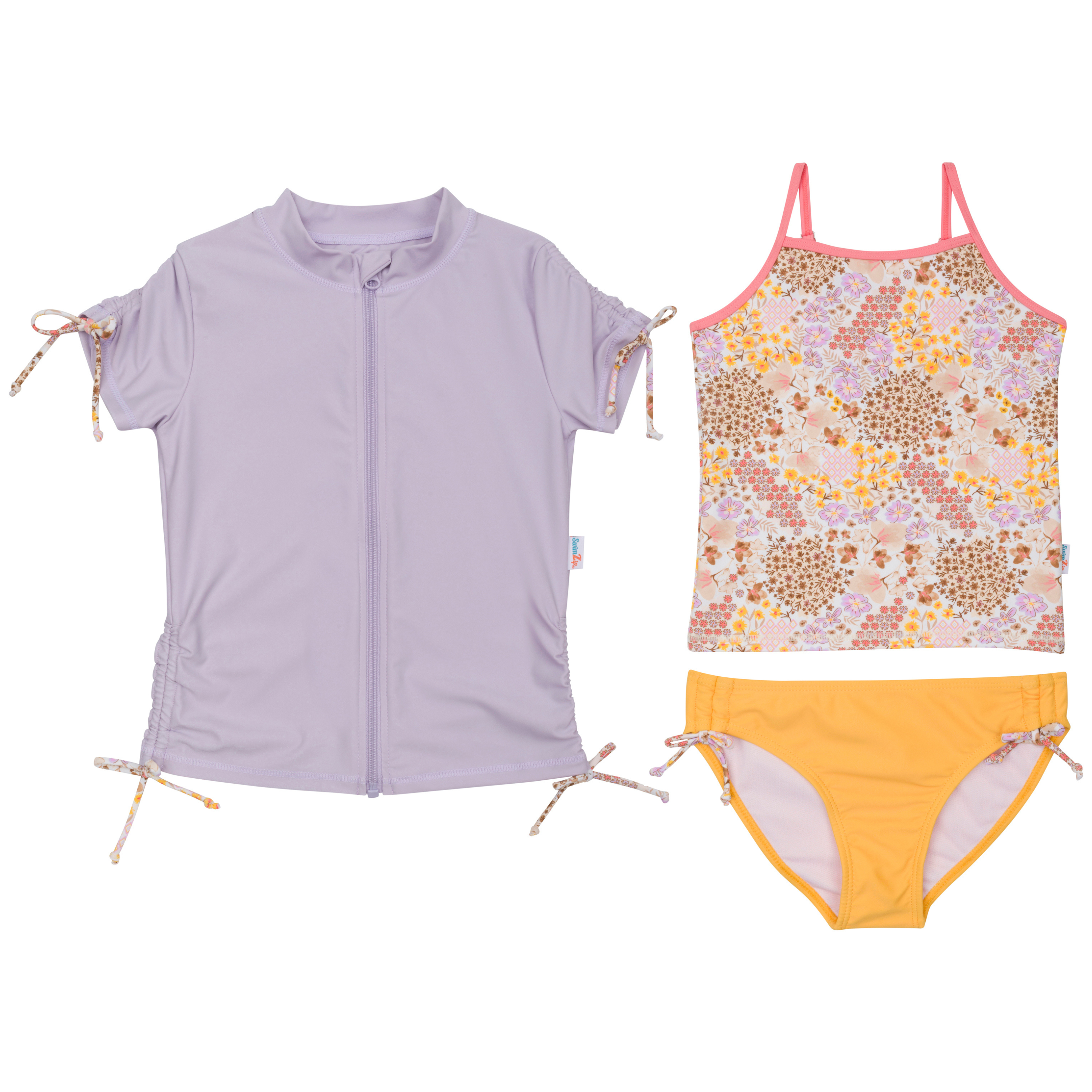 Girls Short Sleeve Rash Guard + Tankini Bikini Set (3 Piece) | "Meadows”-6-8-Meadows-SwimZip UPF 50+ Sun Protective Swimwear & UV Zipper Rash Guards-pos1