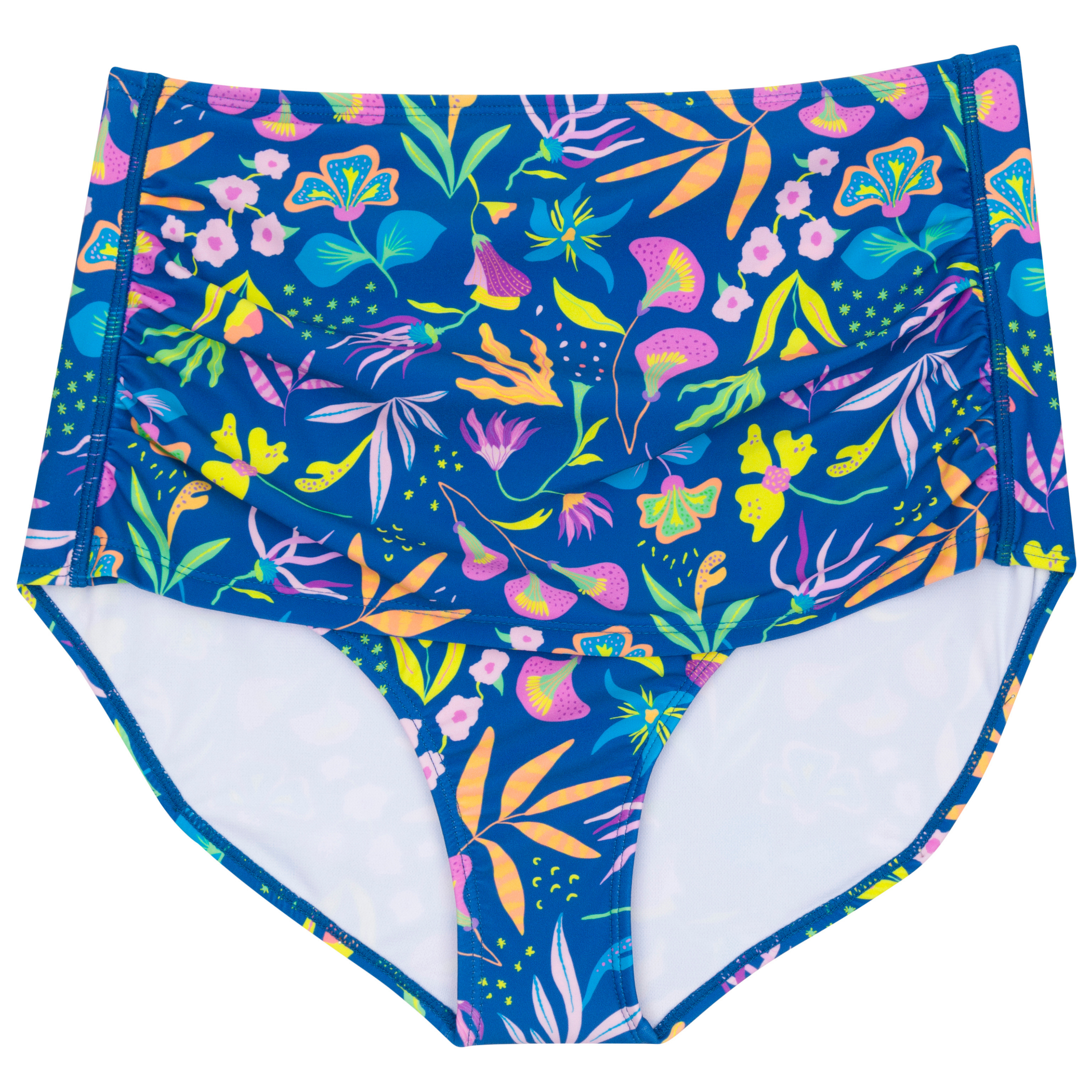 Women's High Waist Bikini Bottoms Ruched | "Tropadelic"-XS-Tropadelic-SwimZip UPF 50+ Sun Protective Swimwear & UV Zipper Rash Guards-pos1