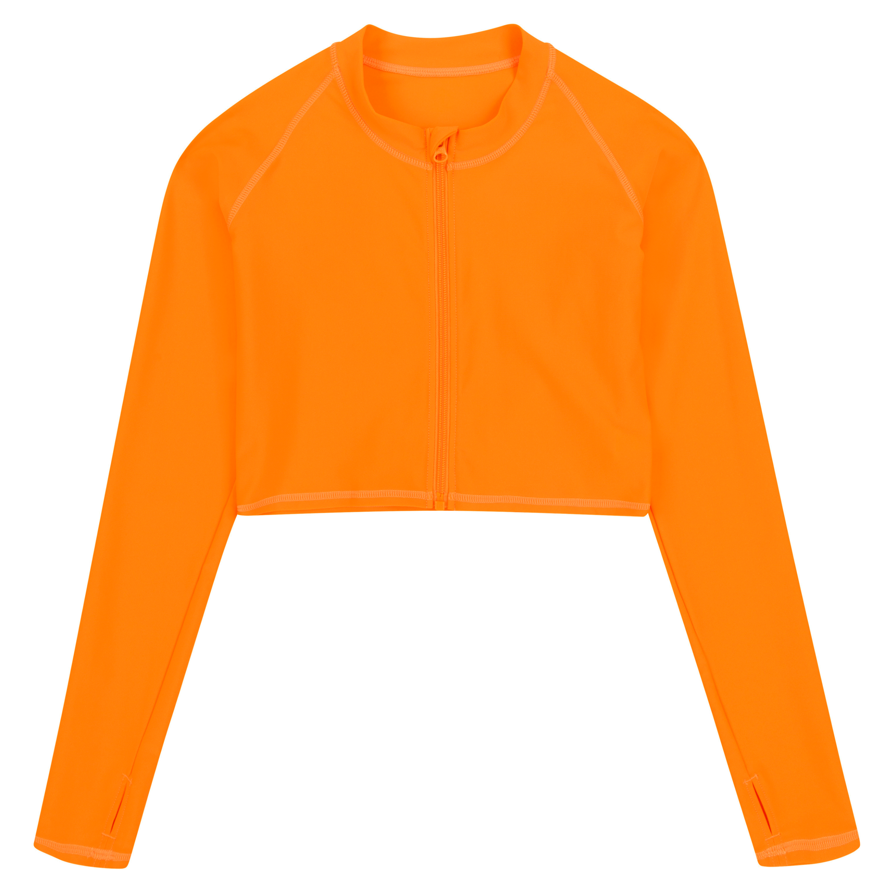 Women's Long Sleeve Crop Rash Guard | “Orange"-XS-Orange-SwimZip UPF 50+ Sun Protective Swimwear & UV Zipper Rash Guards-pos1