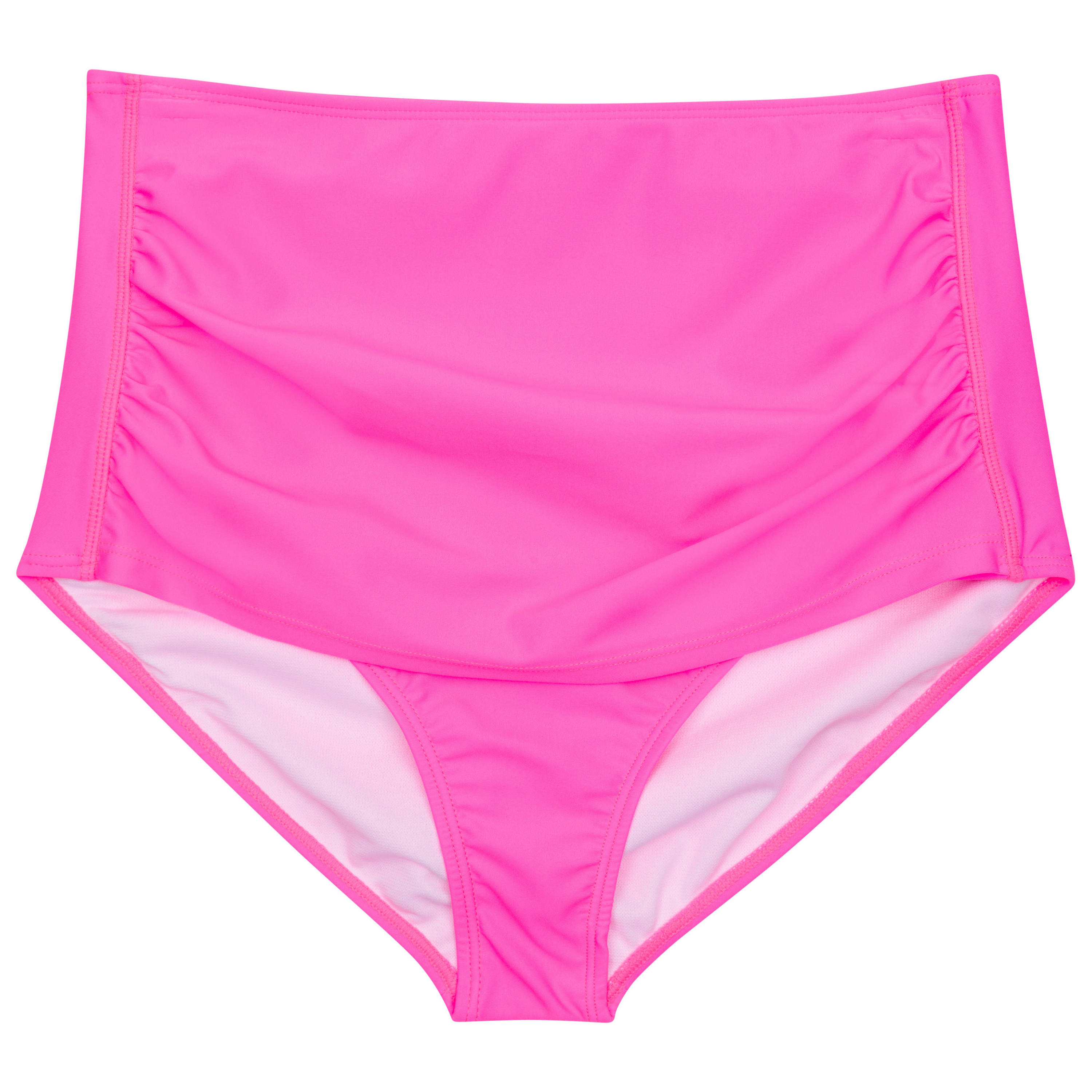 Women's High Waist Bikini Bottoms Ruched | "Neon Pink"-XS-Neon Pink-SwimZip UPF 50+ Sun Protective Swimwear & UV Zipper Rash Guards-pos1
