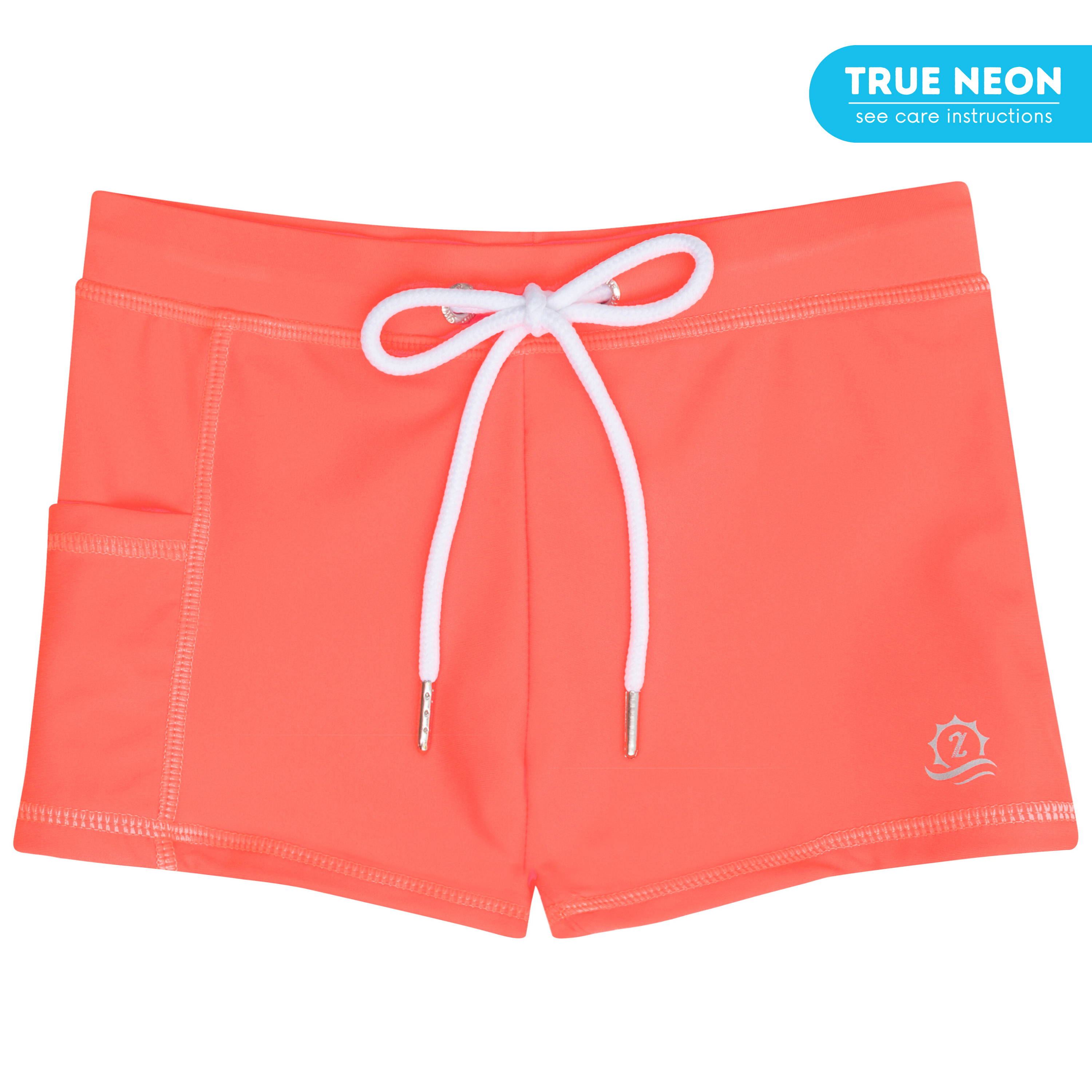 Kids Euro Swim Shorties | "Neon Orange"-6-12 Month-Neon Orange-SwimZip UPF 50+ Sun Protective Swimwear & UV Zipper Rash Guards-pos1