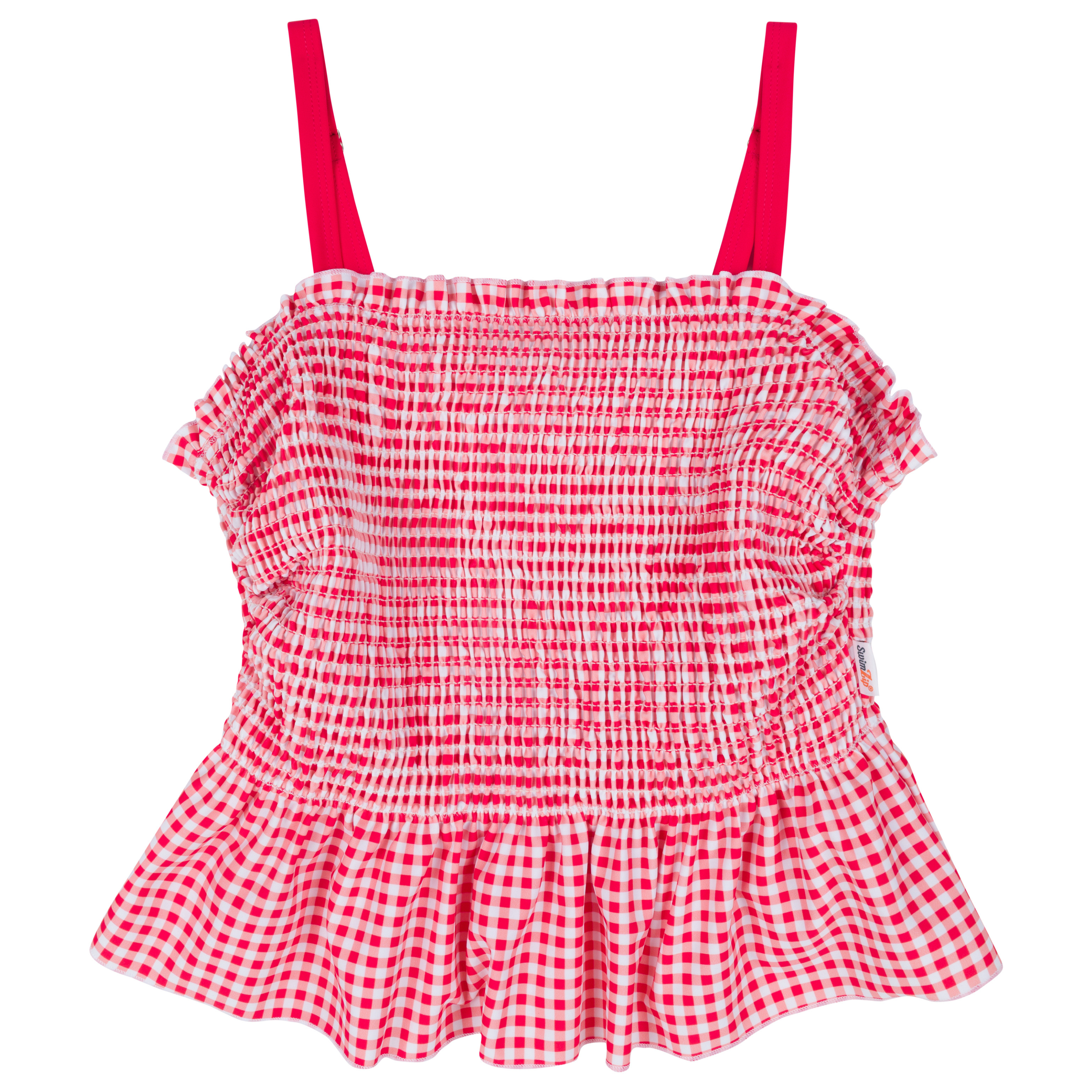 Women’s Smocked Tankini Top | “Red Gingham"-XS-Red Gingham-SwimZip UPF 50+ Sun Protective Swimwear & UV Zipper Rash Guards-pos1