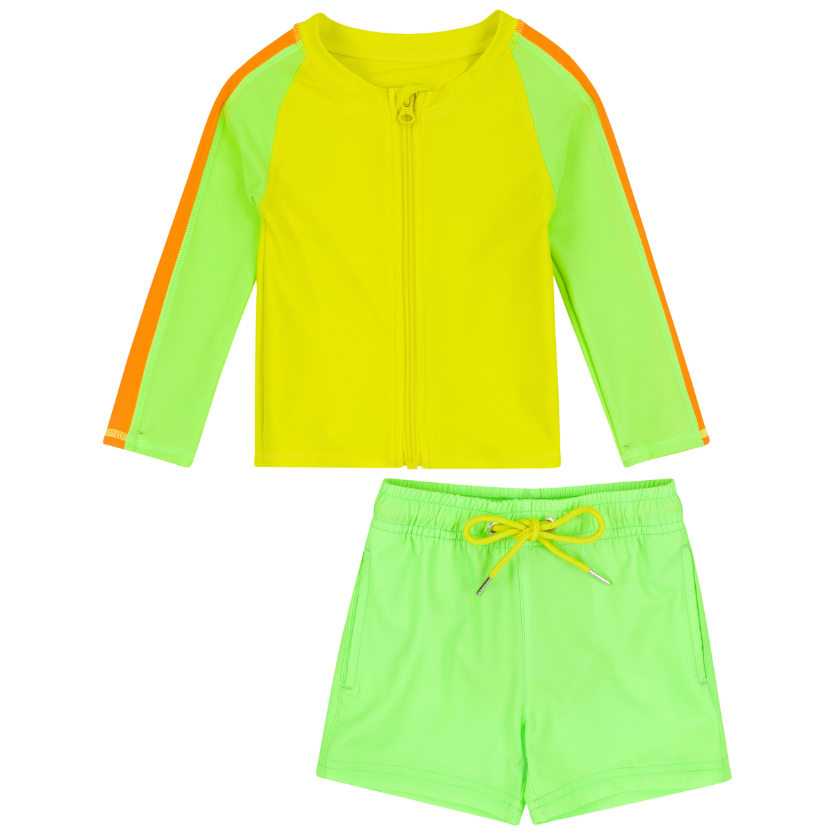 Boys Long Sleeve Zipper Rash Guard and Swim Trunk Set | 