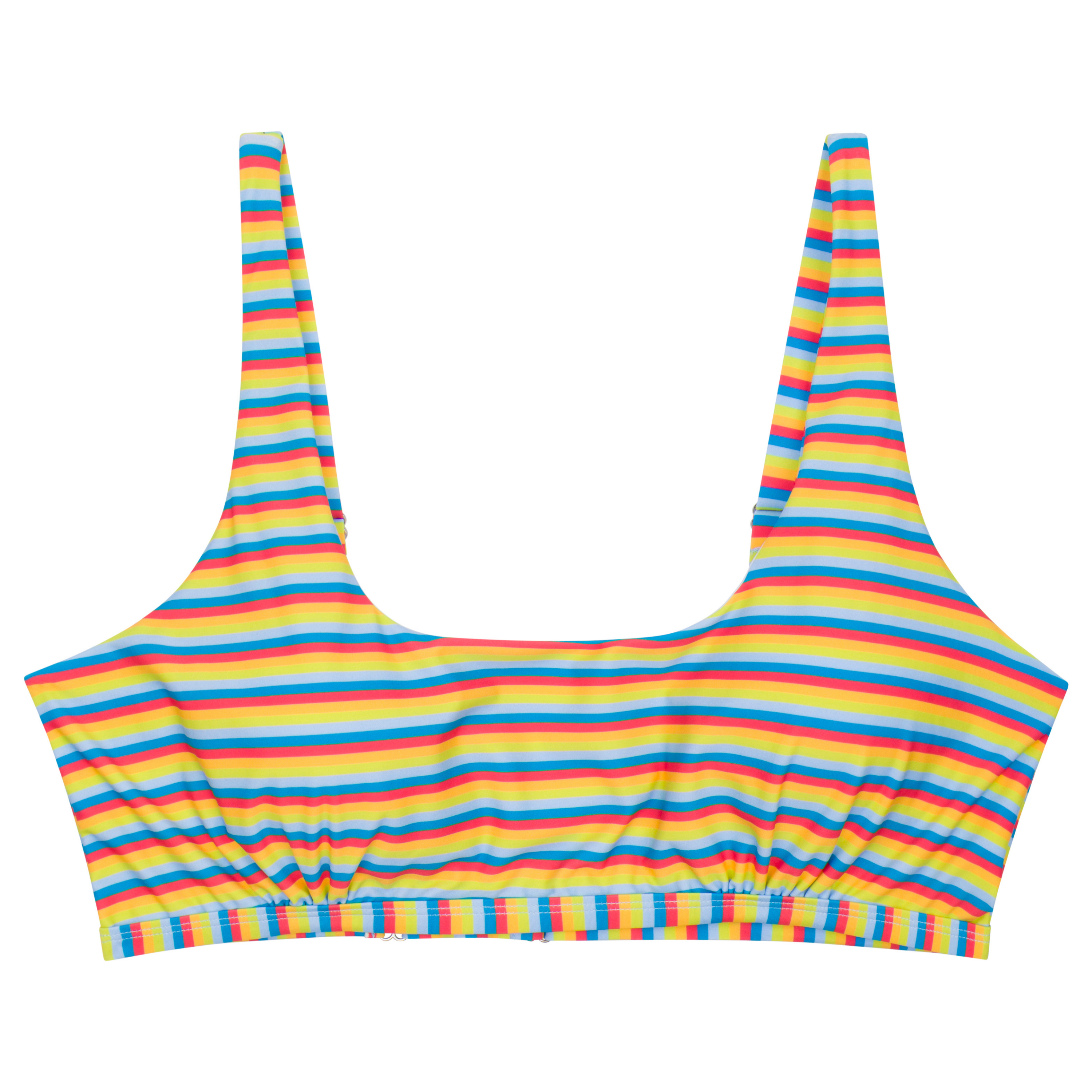 Women's Scoop Neck Bikini Top Plus Size | "Sunny Stripe"-1X-Sunny Stripe-SwimZip UPF 50+ Sun Protective Swimwear & UV Zipper Rash Guards-pos1