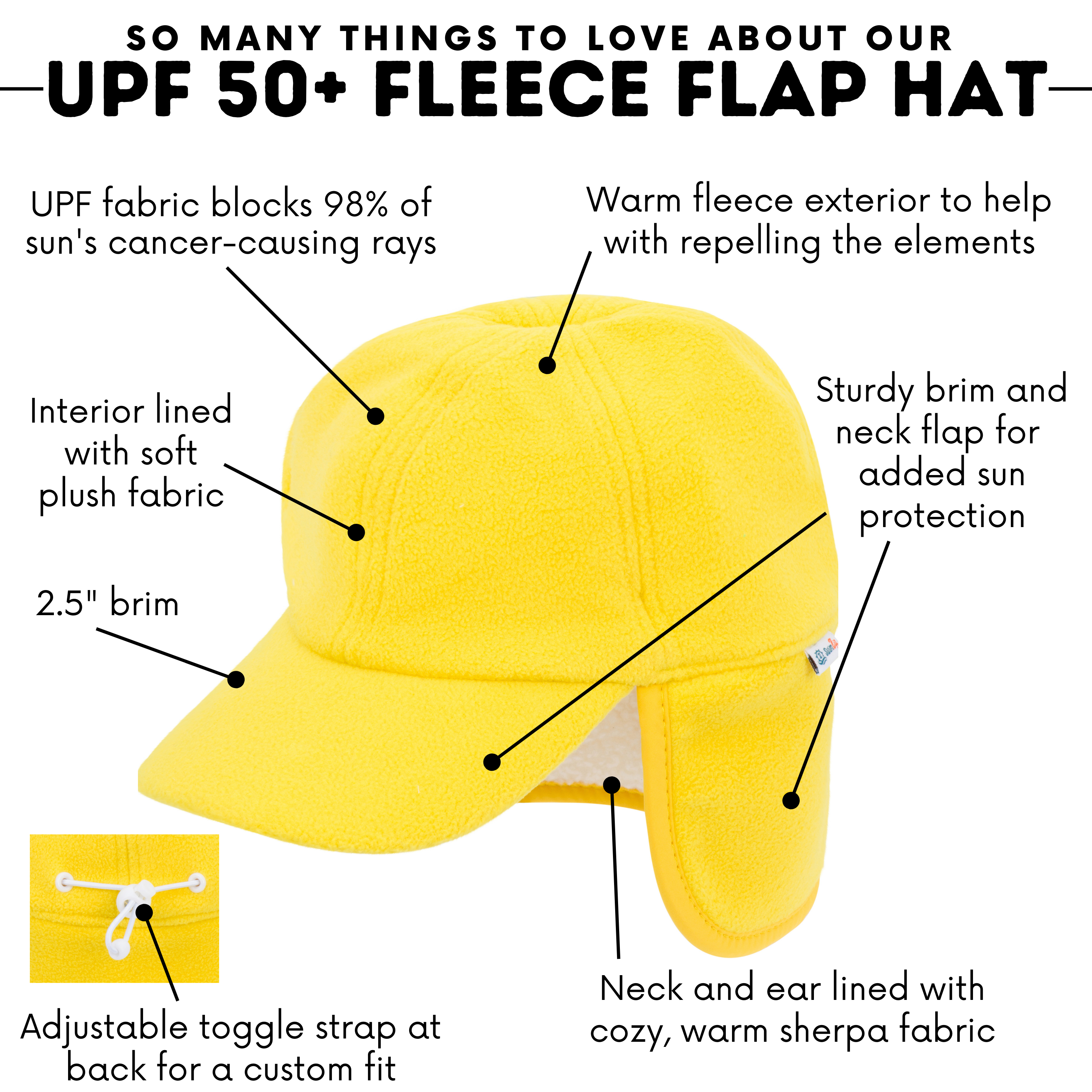 Kids Frosty Fleece Winter Flap Hat - Radiant Yellow-SwimZip UPF 50+ Sun Protective Swimwear & UV Zipper Rash Guards-pos4