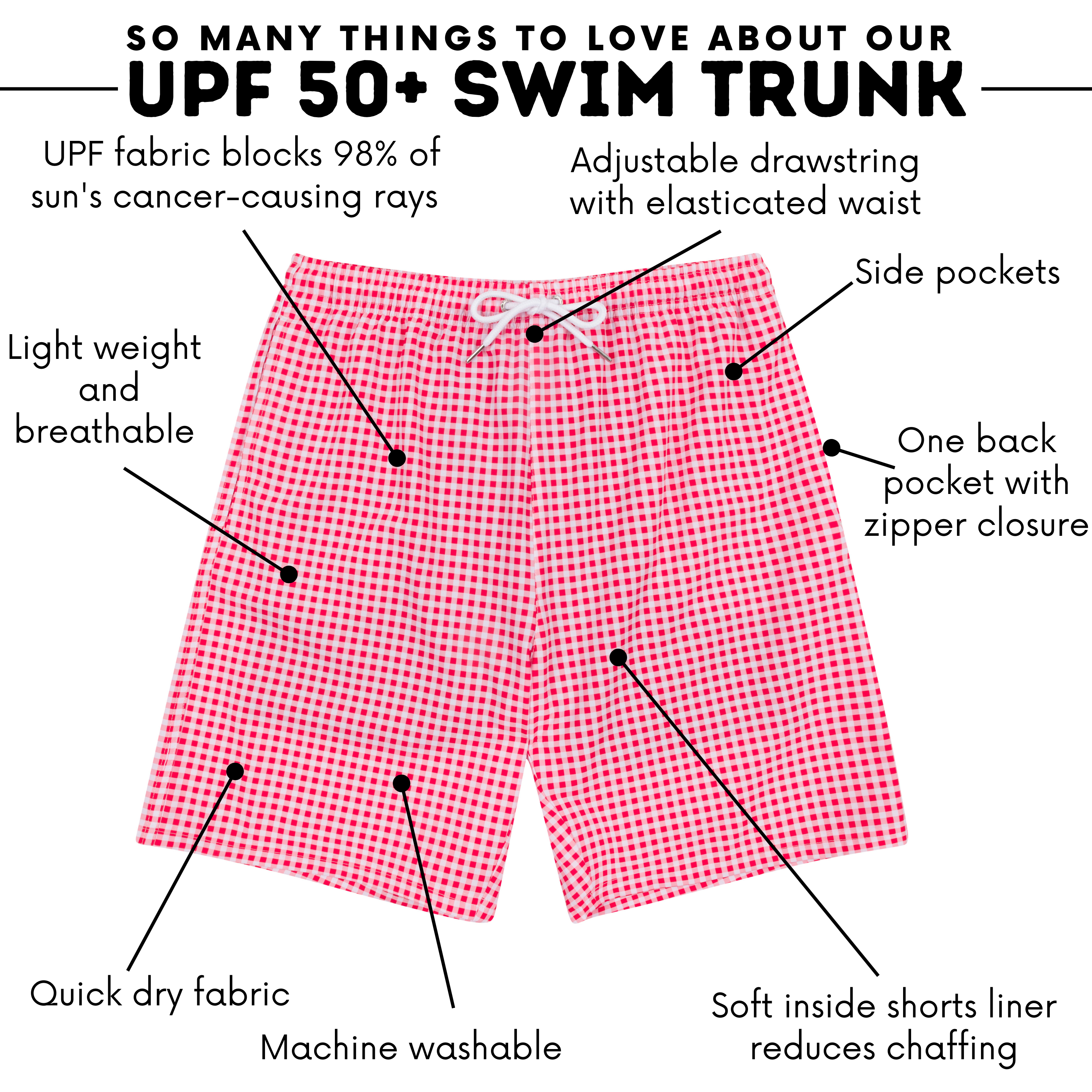 Men's 8" Swim Trunks Boxer Brief Liner | "Red Gingham"-SwimZip UPF 50+ Sun Protective Swimwear & UV Zipper Rash Guards-pos4