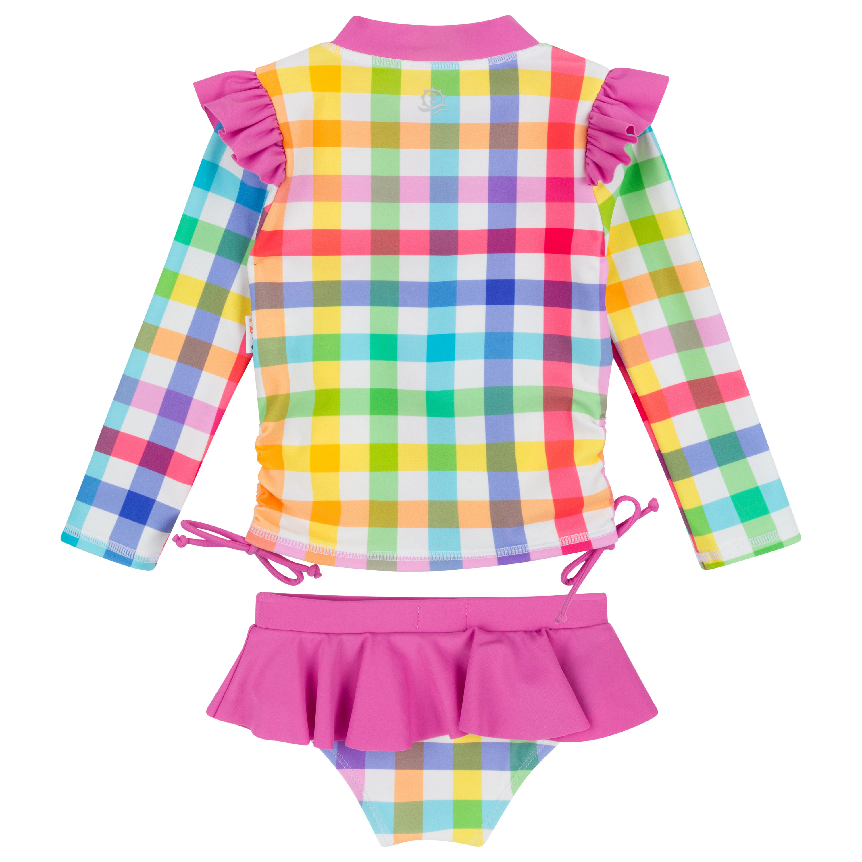 Girls Long Sleeve Rash Guard Ruffle Bottom Swimsuit Set (2 Piece) | "Picnic Party"-SwimZip UPF 50+ Sun Protective Swimwear & UV Zipper Rash Guards-pos8
