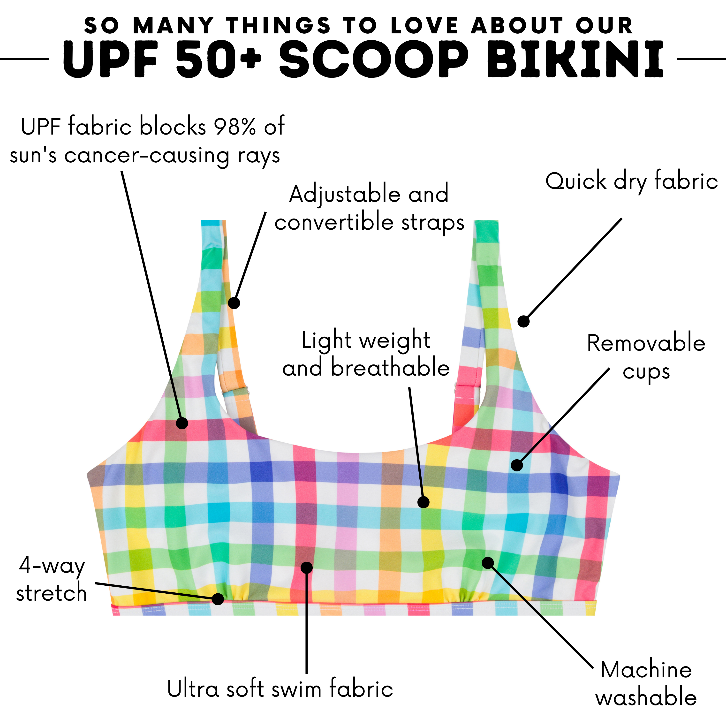 Women's Scoop Neck Bikini Top Plus Size | "Picnic Party"-SwimZip UPF 50+ Sun Protective Swimwear & UV Zipper Rash Guards-pos2