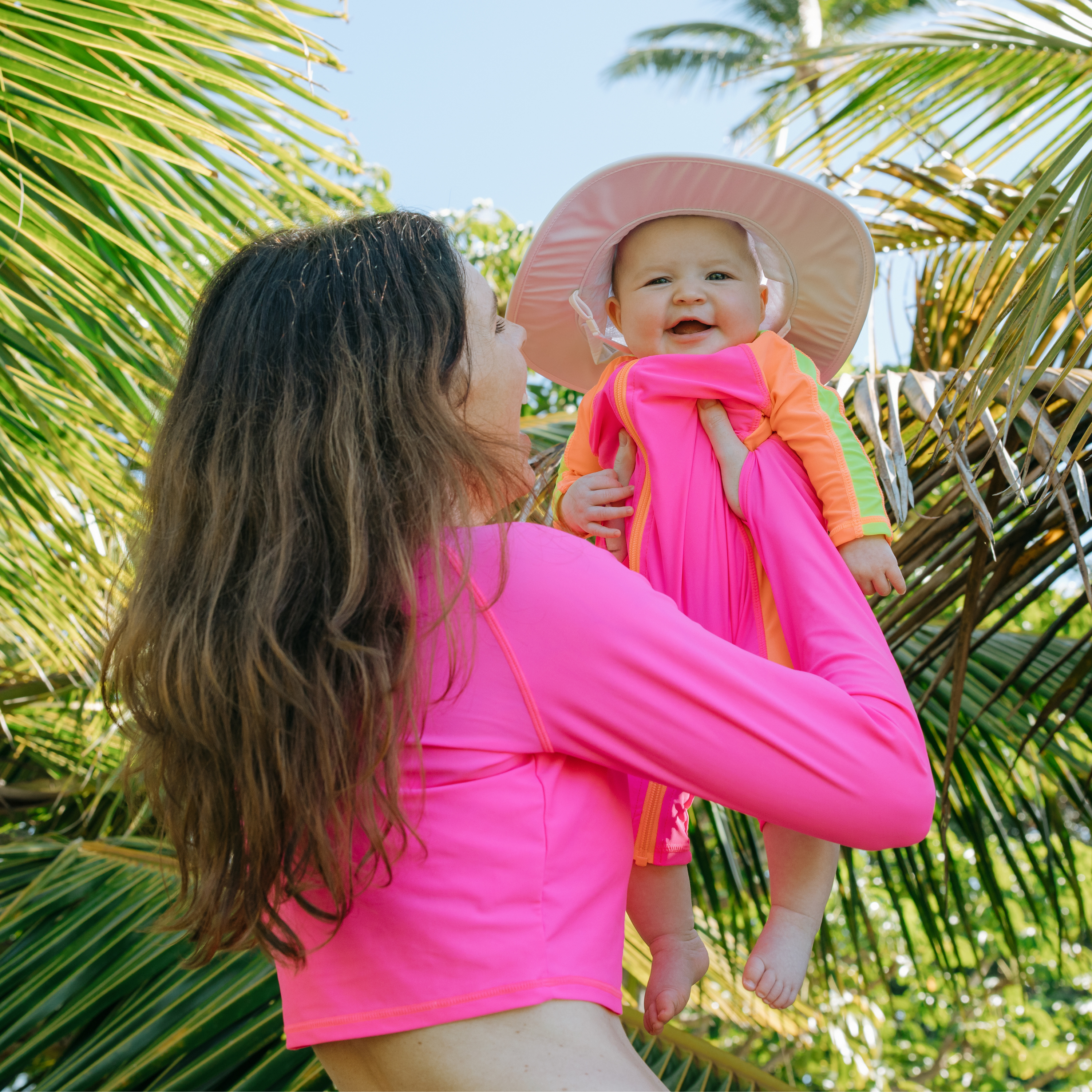 Women's Long Sleeve Crop Rash Guard | “Neon Pink”-SwimZip UPF 50+ Sun Protective Swimwear & UV Zipper Rash Guards-pos3