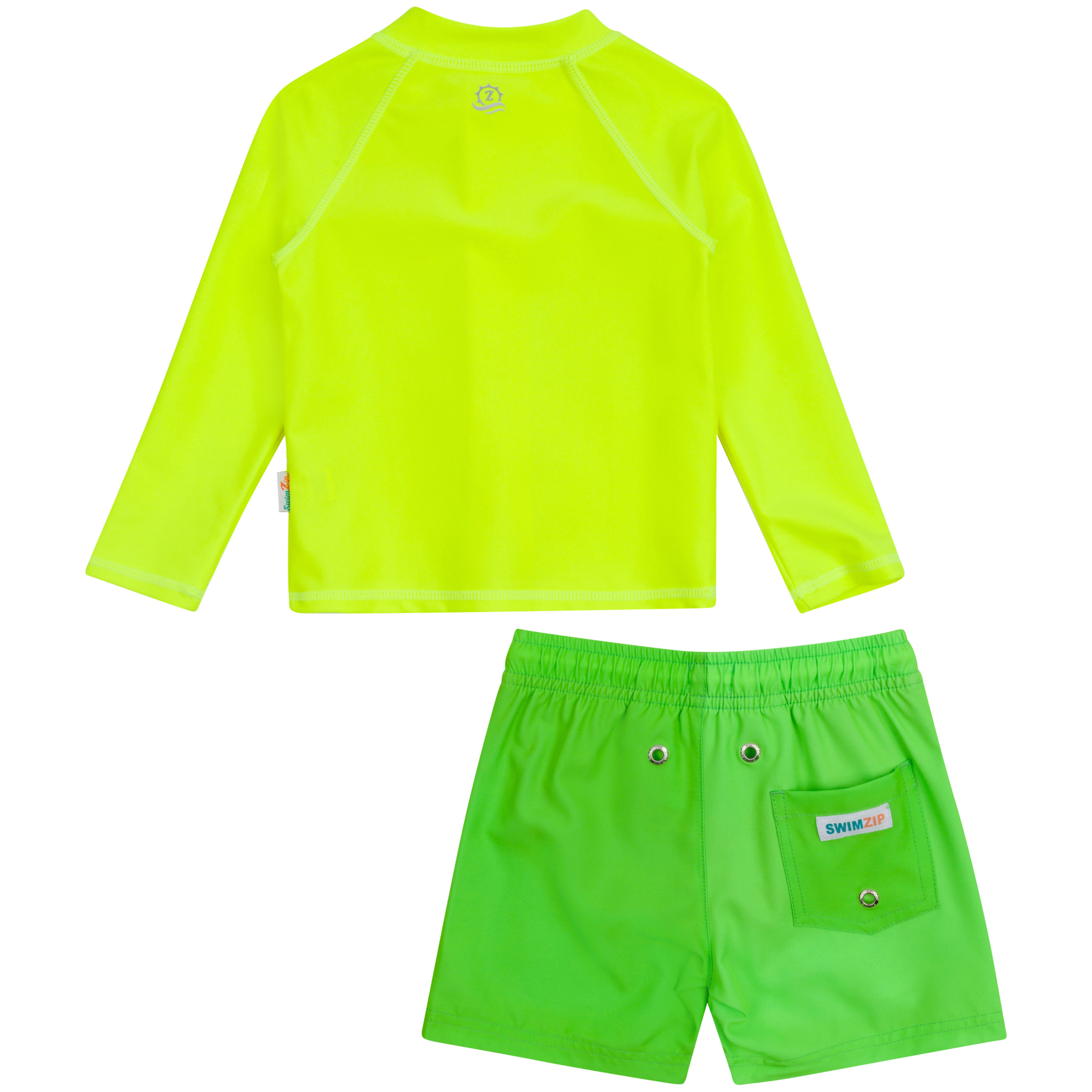 Boys Long Sleeve Zipper Rash Guard and Swim Trunk Set | "Neon Green"-SwimZip UPF 50+ Sun Protective Swimwear & UV Zipper Rash Guards-pos9