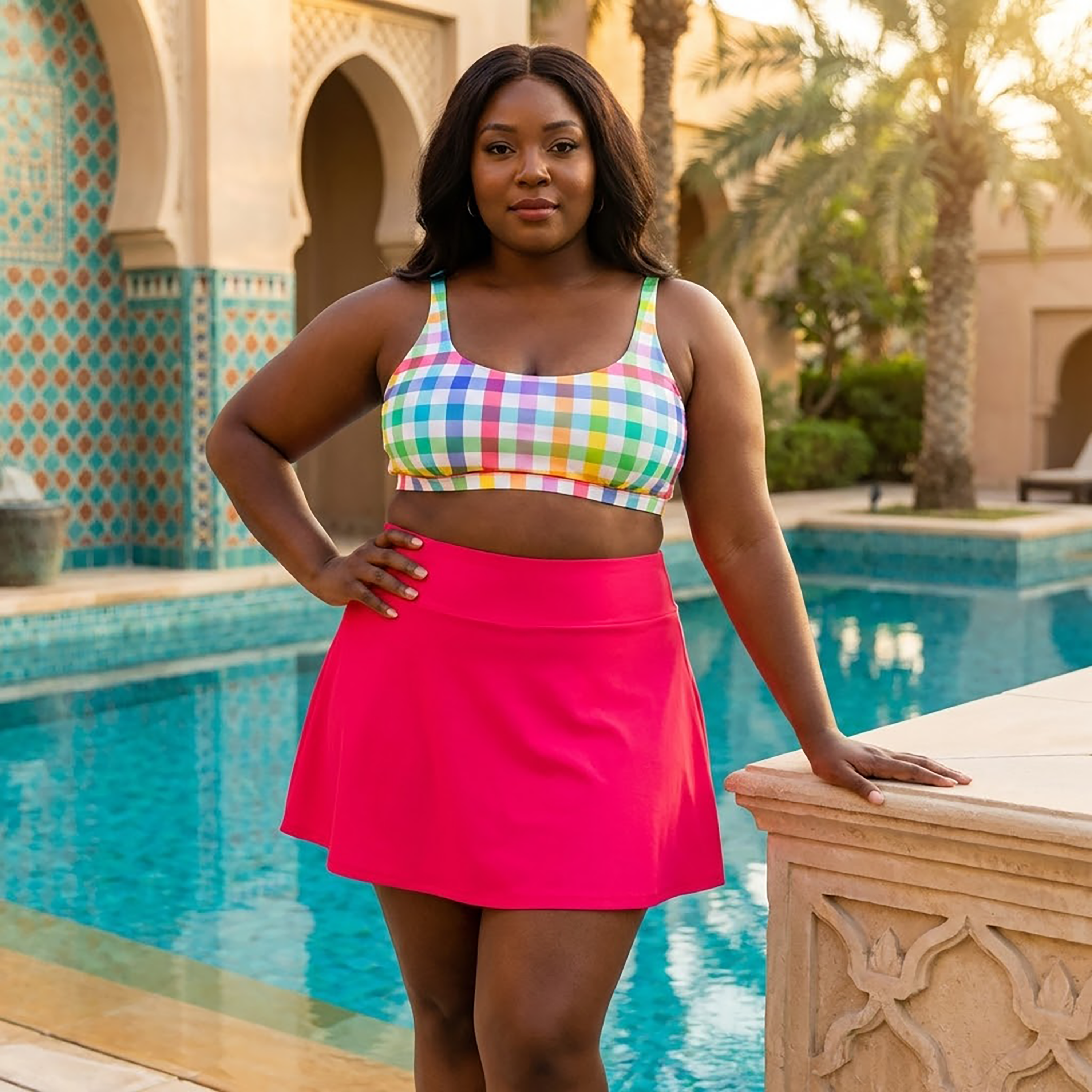 Women's Scoop Neck Bikini Top Plus Size | "Picnic Party"-SwimZip UPF 50+ Sun Protective Swimwear & UV Zipper Rash Guards-pos6