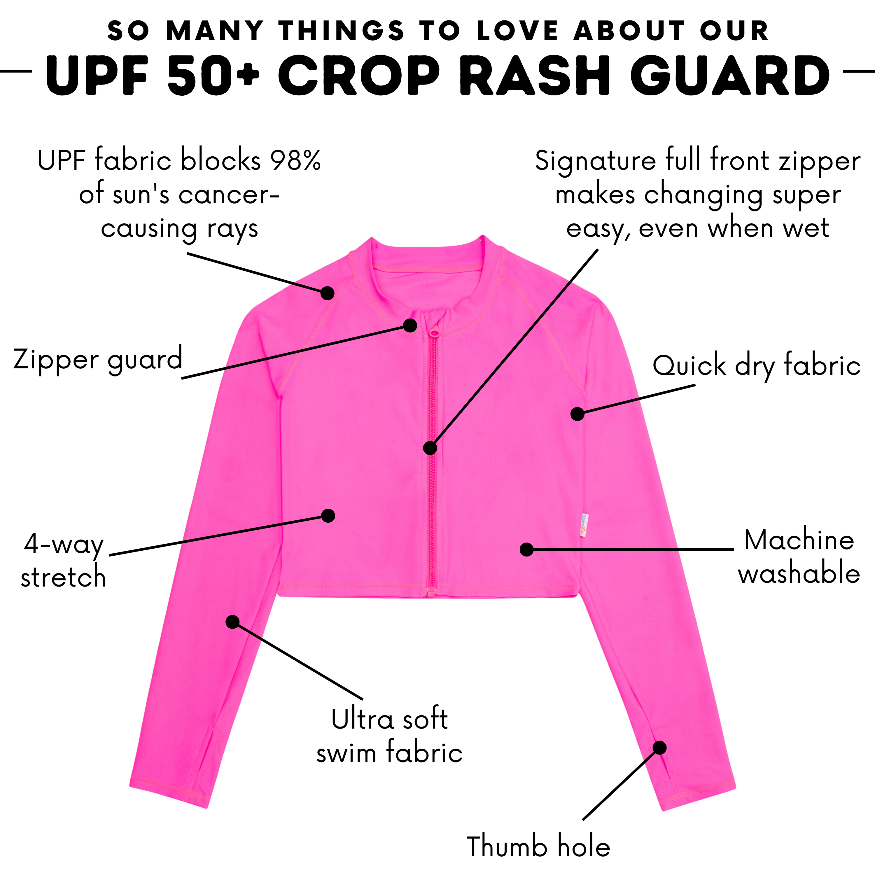 Women's Long Sleeve Crop Rash Guard | “Neon Pink”-SwimZip UPF 50+ Sun Protective Swimwear & UV Zipper Rash Guards-pos4