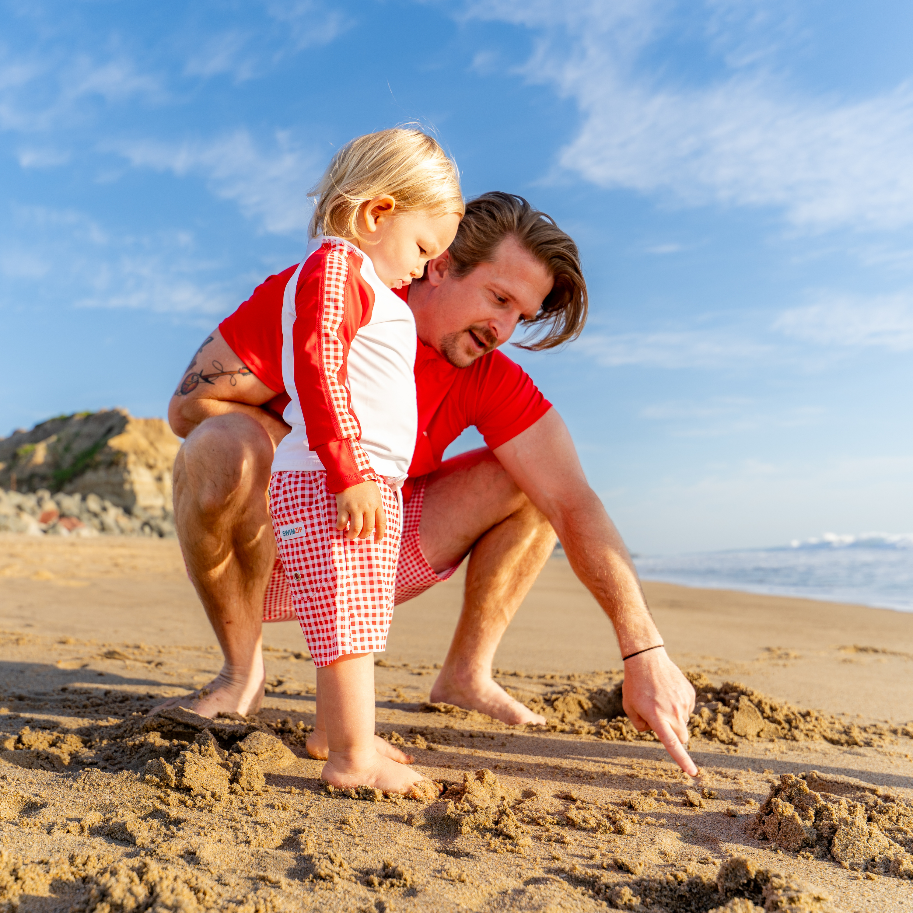 Men's 8" Swim Trunks Boxer Brief Liner | "Red Gingham"-SwimZip UPF 50+ Sun Protective Swimwear & UV Zipper Rash Guards-pos6