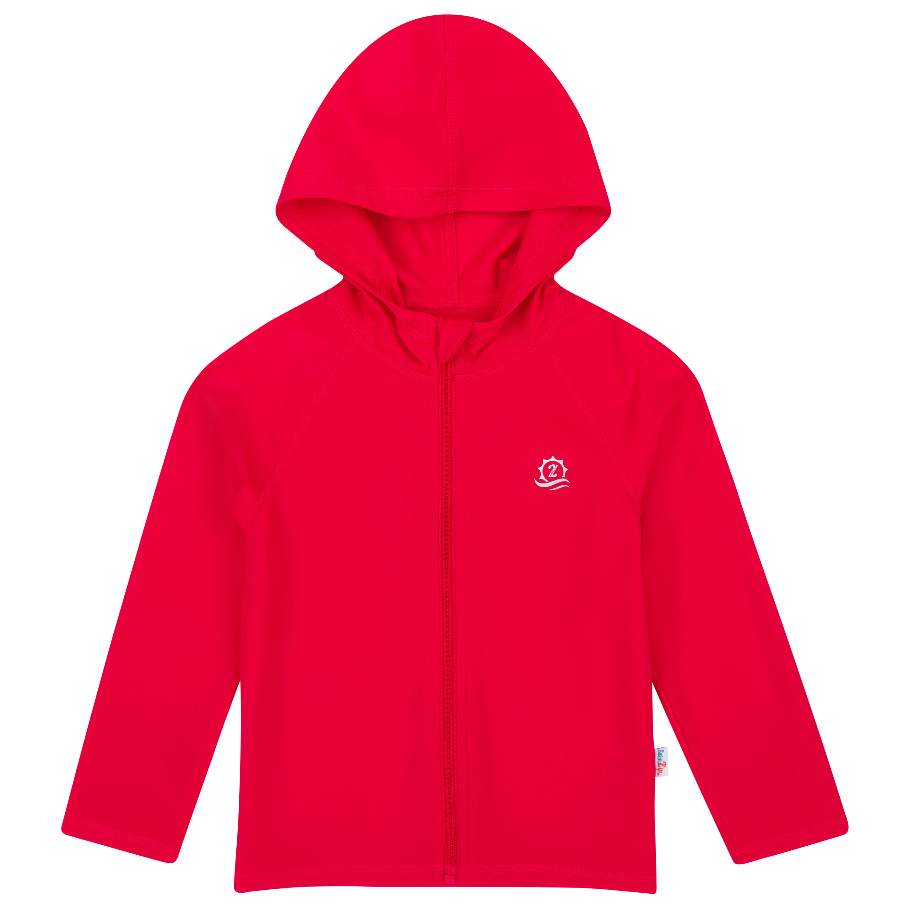 Kids Hooded Long Sleeve Zipper Rash Guard Swim Shirt | "Red"-6-12 Month-Red-SwimZip UPF 50+ Sun Protective Swimwear & UV Zipper Rash Guards-pos1