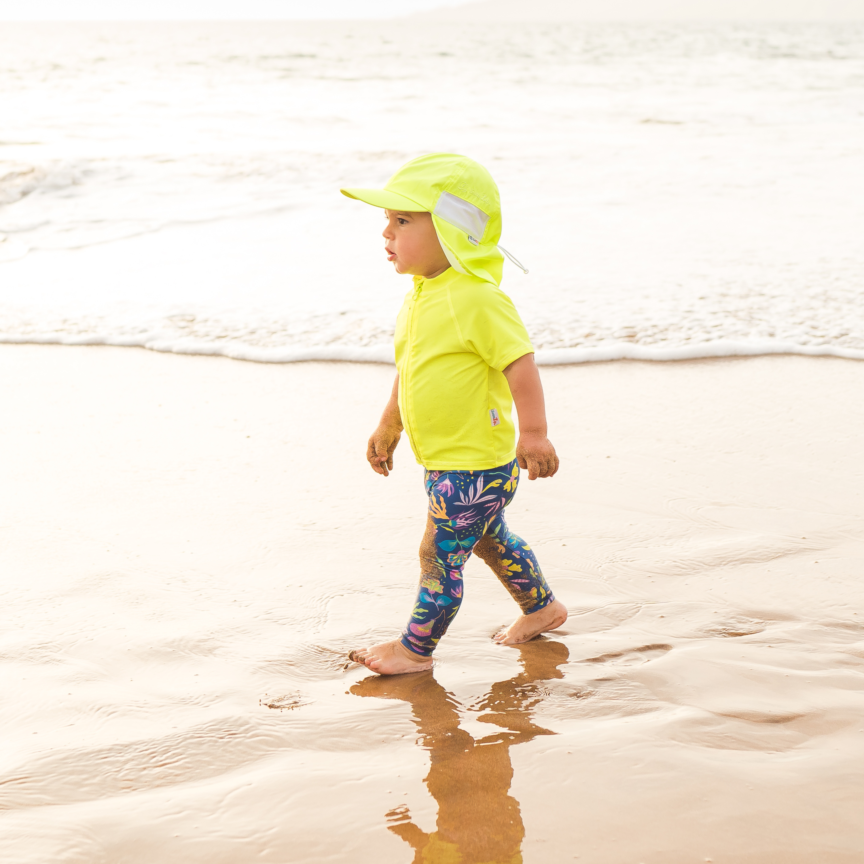 Kids Flap Hat | Neon Lemon Yellow-SwimZip UPF 50+ Sun Protective Swimwear & UV Zipper Rash Guards-pos10