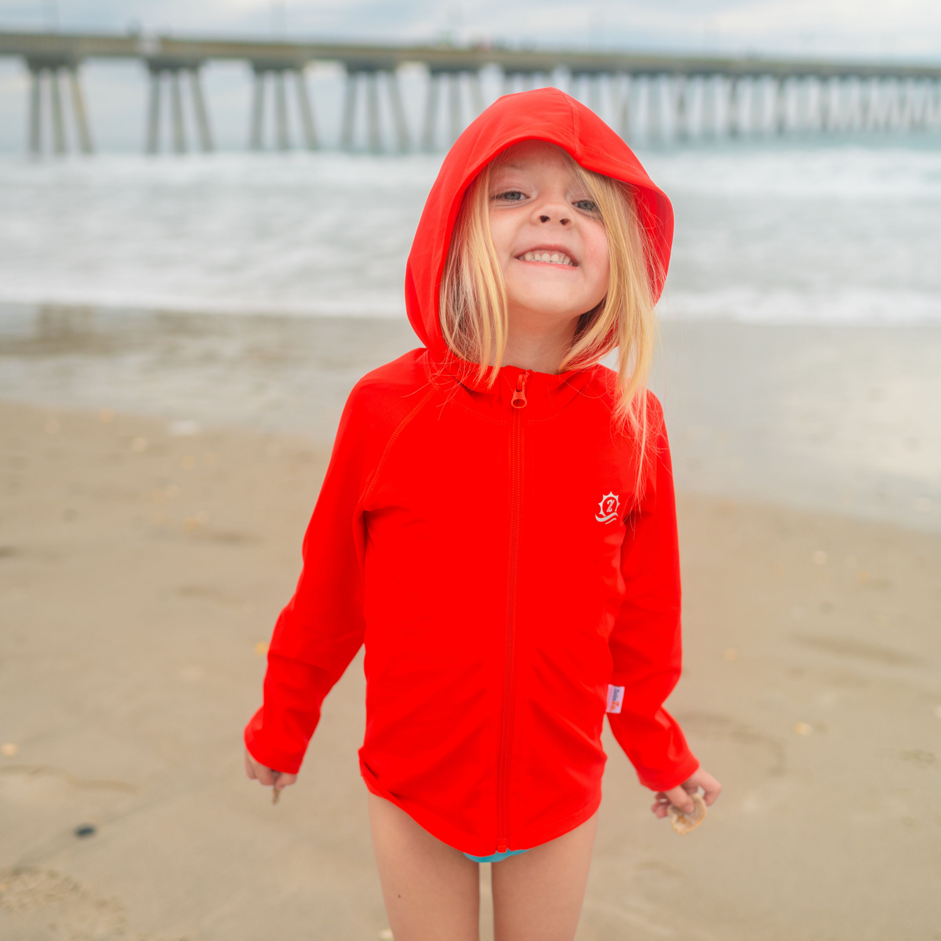 Kids Hooded Long Sleeve Zipper Rash Guard Swim Shirt | "Red"-SwimZip UPF 50+ Sun Protective Swimwear & UV Zipper Rash Guards-pos2