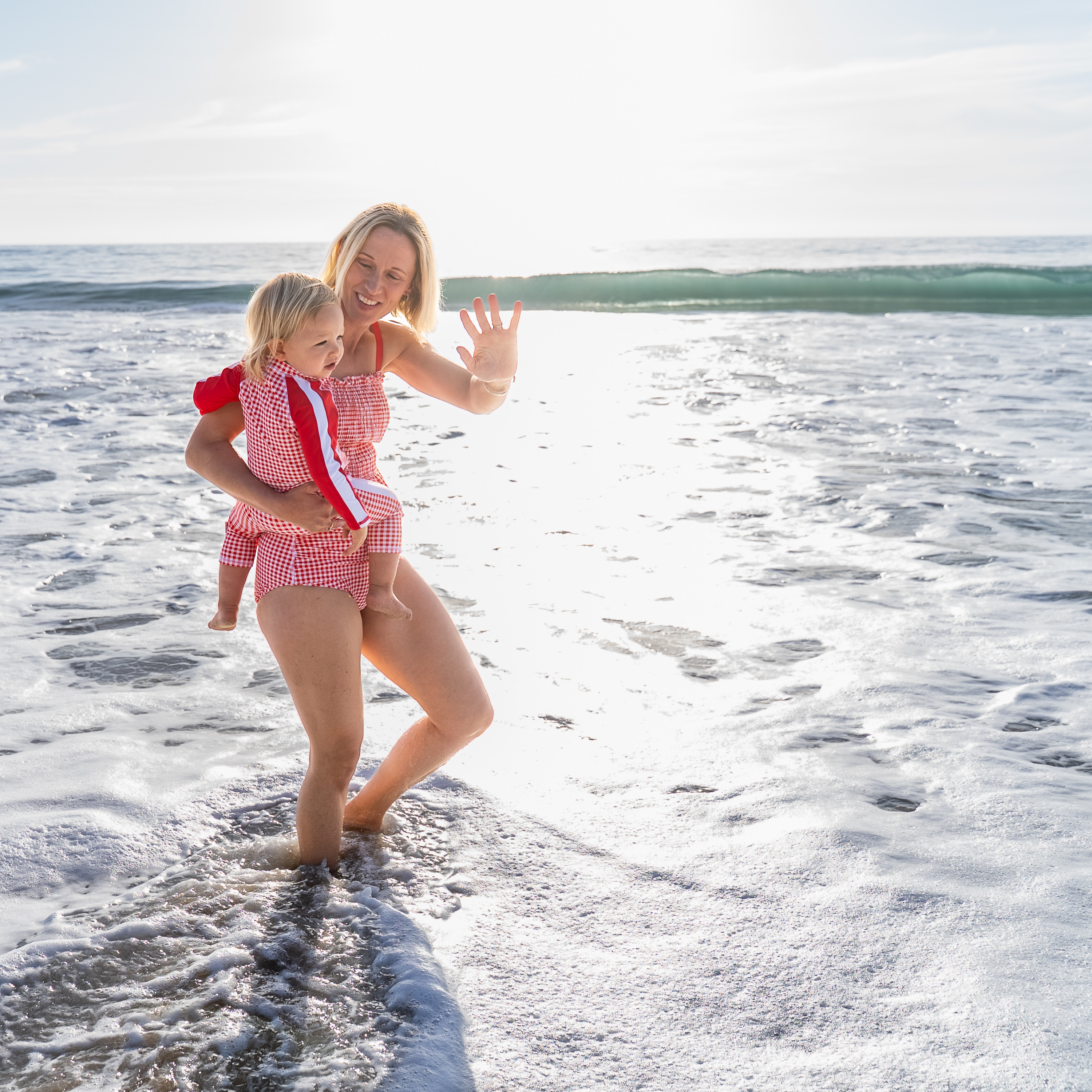 Sunsuit - Long Sleeve Romper Swimsuit | "Red Gingham"-SwimZip UPF 50+ Sun Protective Swimwear & UV Zipper Rash Guards-pos7