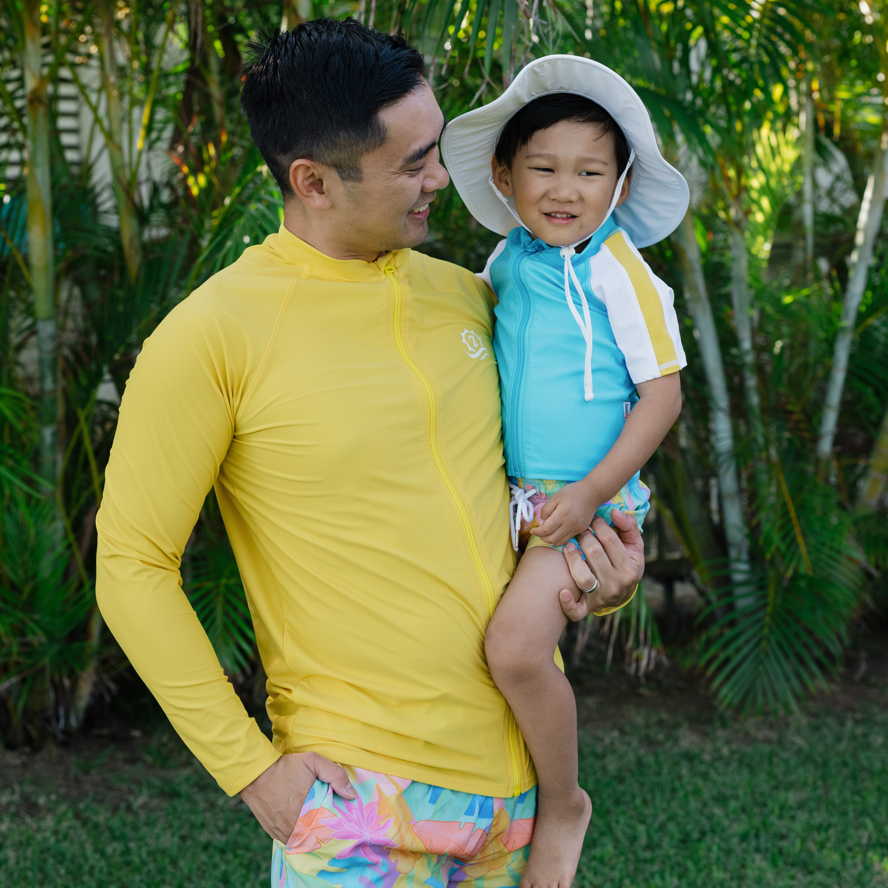 Boys Short Sleeve Zipper Rash Guard and Swim Trunk Set | "Vibrant Vacay"-SwimZip UPF 50+ Sun Protective Swimwear & UV Zipper Rash Guards-pos7