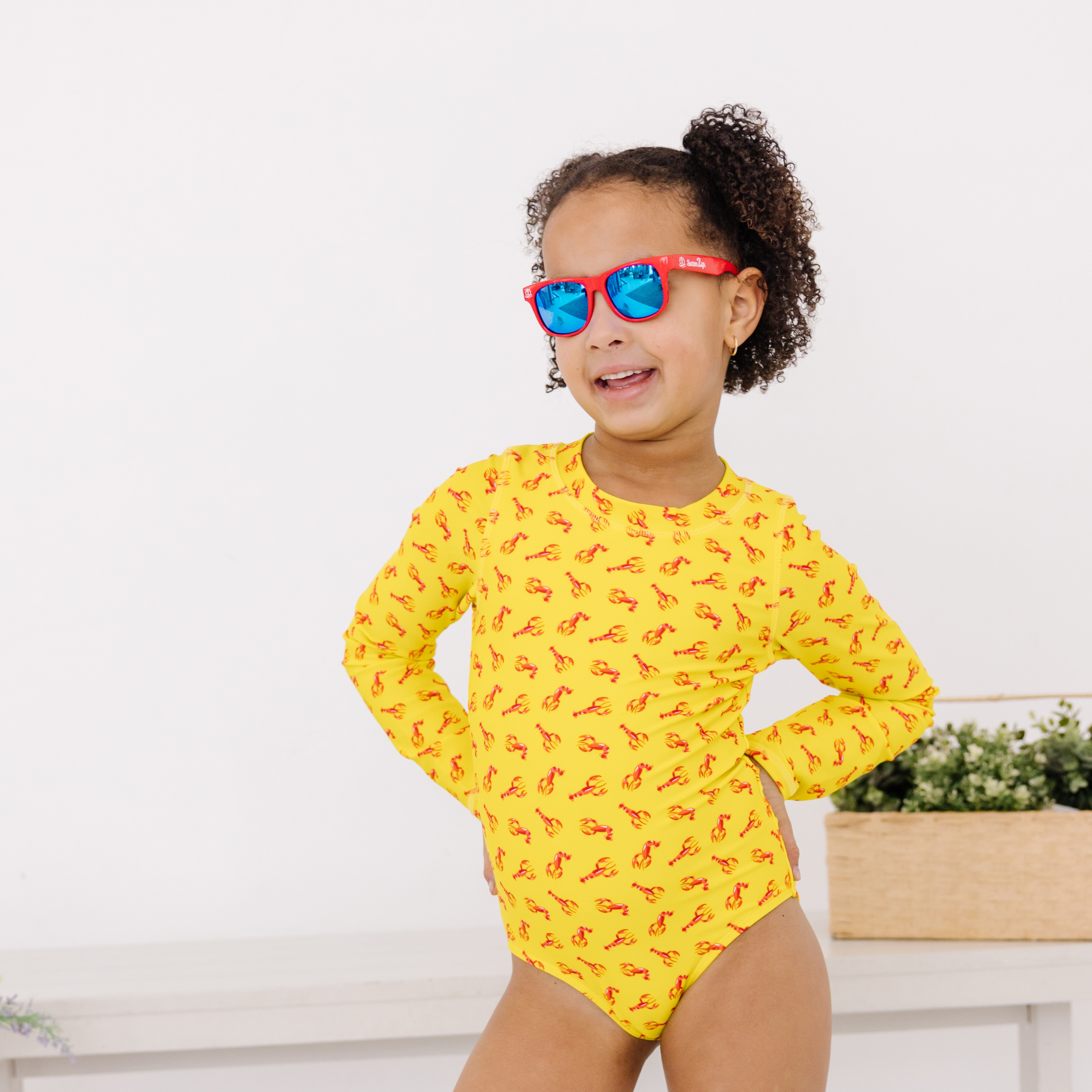 Girls Long Sleeve Surf Suit (One Piece Bodysuit) | "Lobster"-SwimZip UPF 50+ Sun Protective Swimwear & UV Zipper Rash Guards-pos2