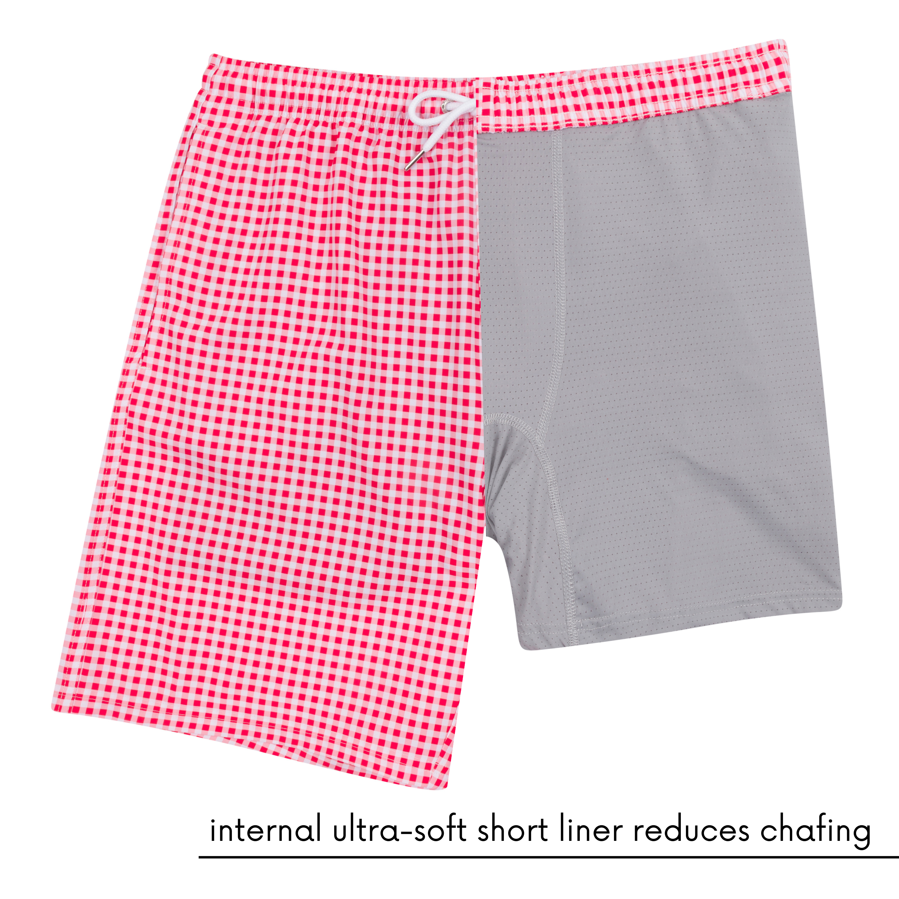 Men's 8" Swim Trunks Boxer Brief Liner | "Red Gingham"-SwimZip UPF 50+ Sun Protective Swimwear & UV Zipper Rash Guards-pos7